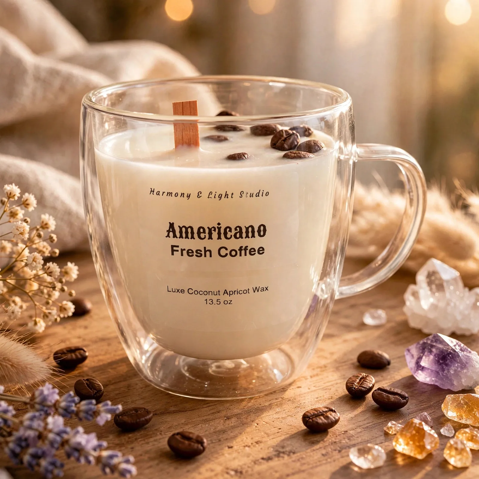 Americano Scented Candle, Coconut Apricot Wax, 13.5 oz Custom Coffee Lover Gift