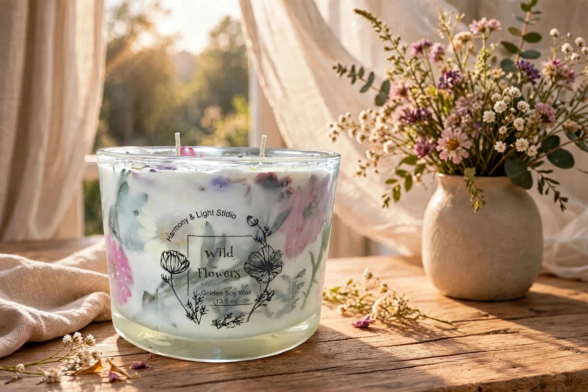 Custom Floral Soy Candle: Dried Blooms — lifestyle photo