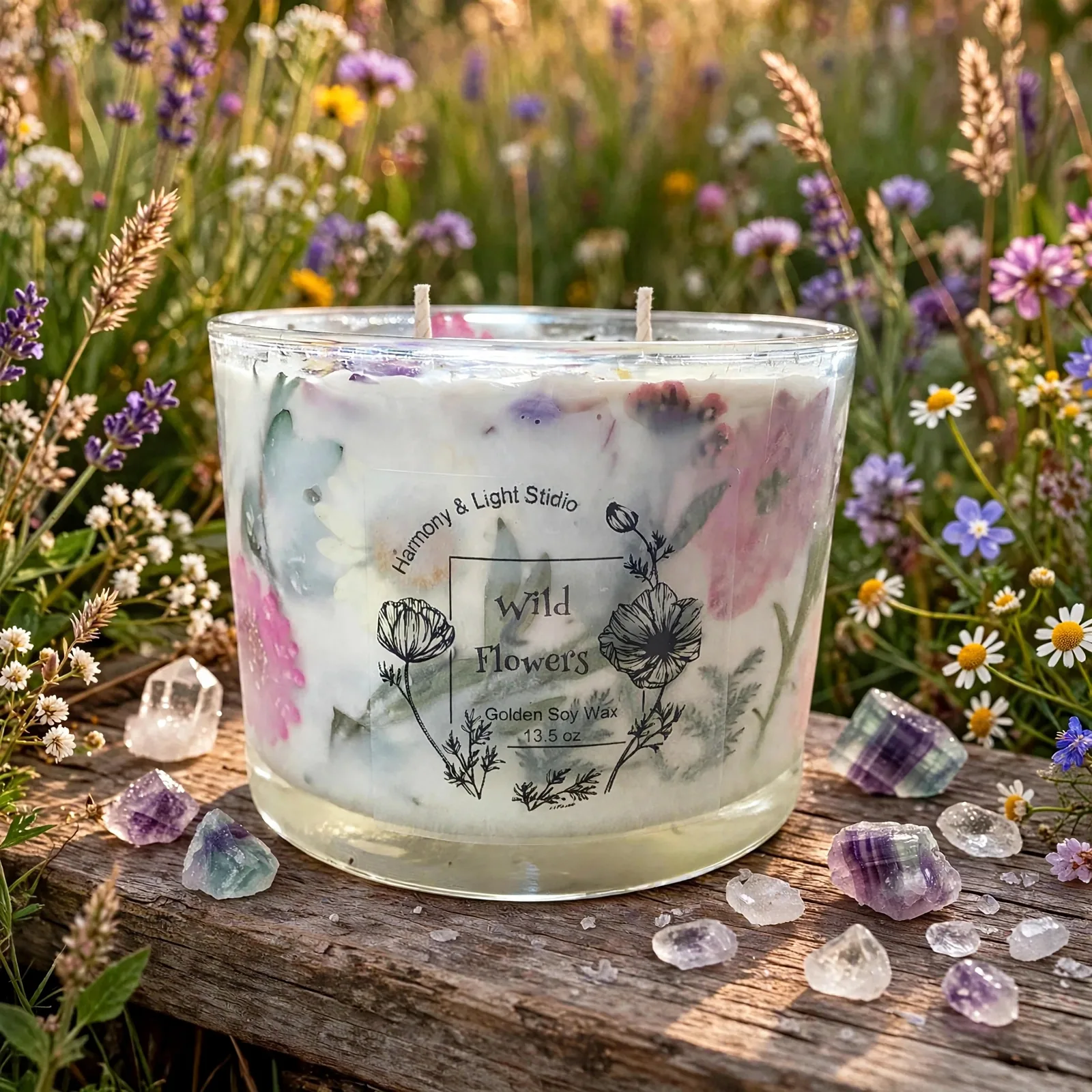 Custom Floral Soy Candle: Dried Blooms — styled home decor scene