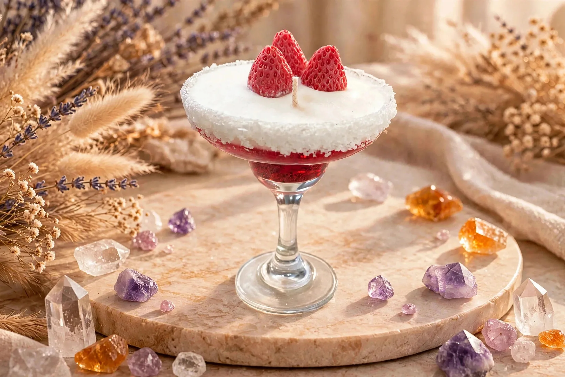 Strawberry Margarita Martini Candle: Strawberries & Cream Scent, Home Decor