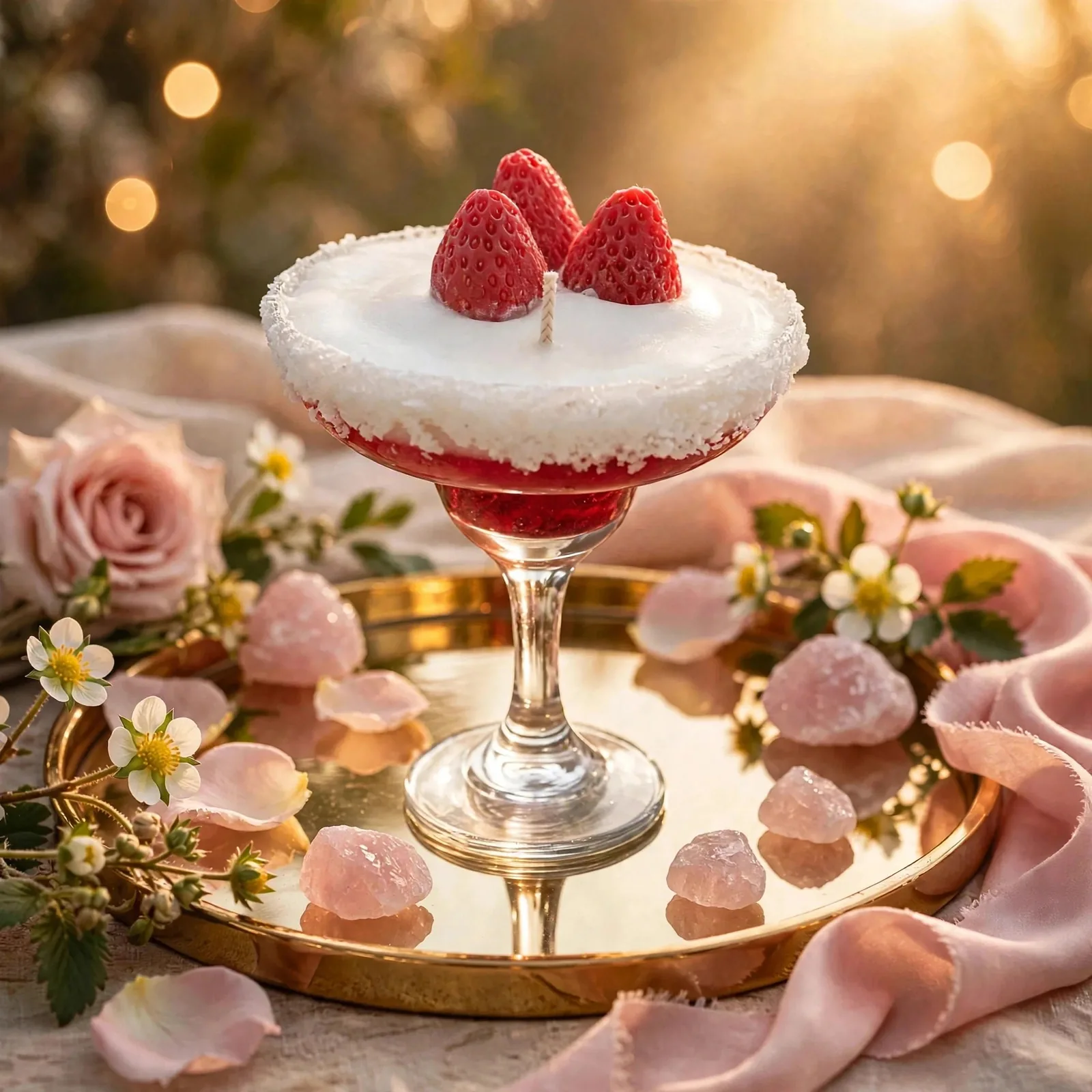 Strawberry Margarita Martini Candle: Strawberries & Cream Scent — styled home decor scene