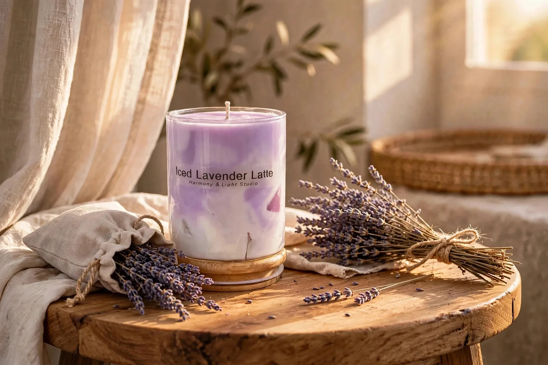 Iced Lavender Latte Candle: Handmade Soy Wax Candle — lifestyle photo