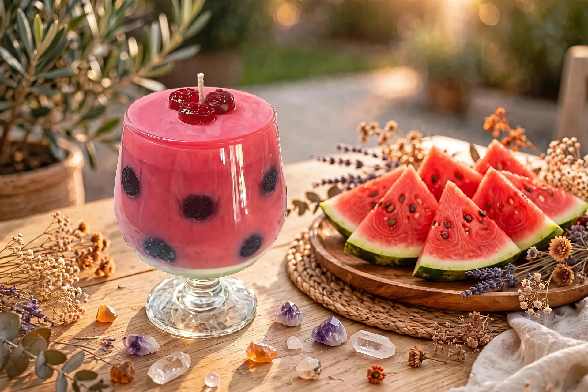 Watermelon Soy Wax Candle — lifestyle photo