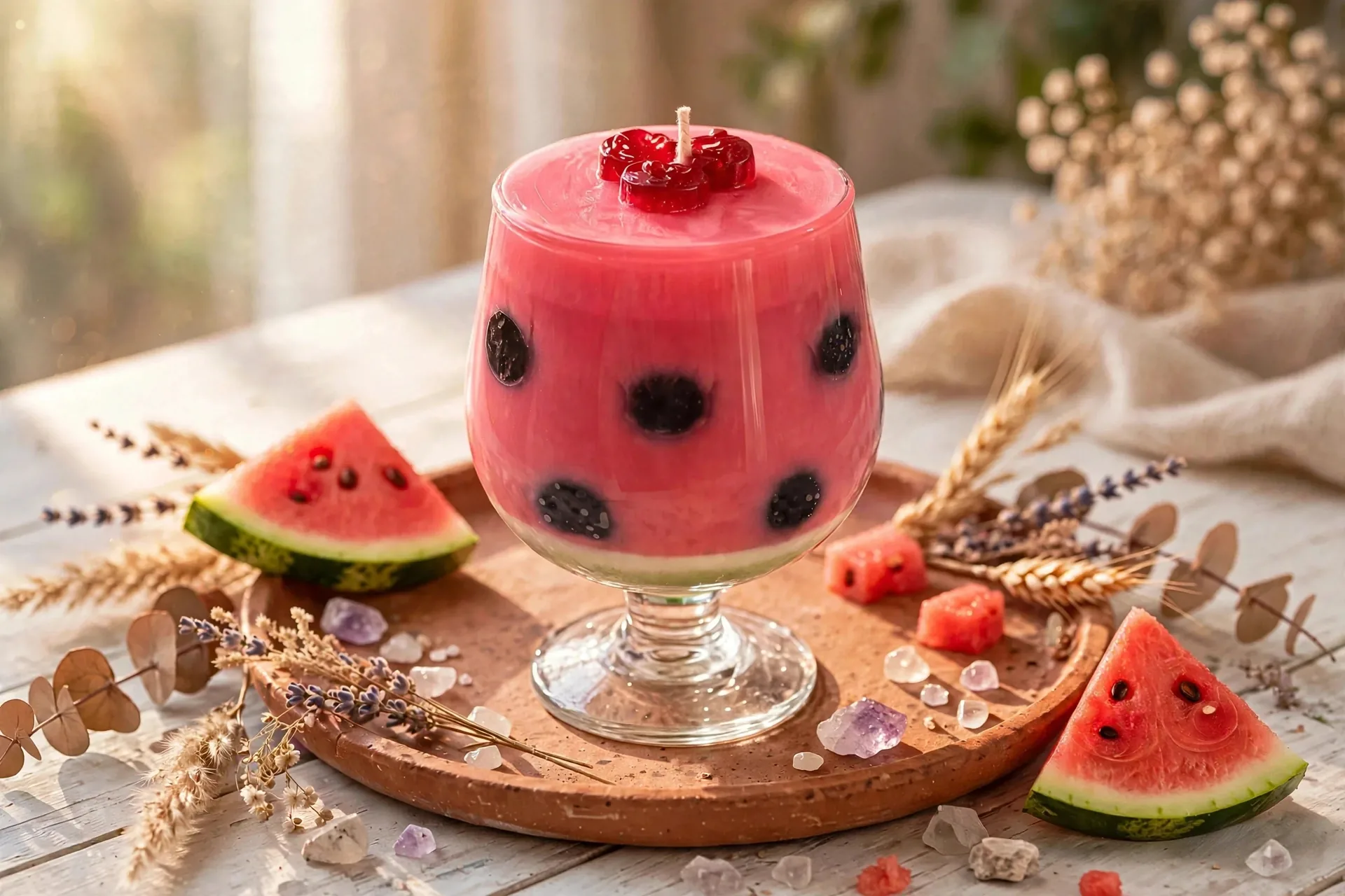 Watermelon Soy Wax Candle — styled home decor scene