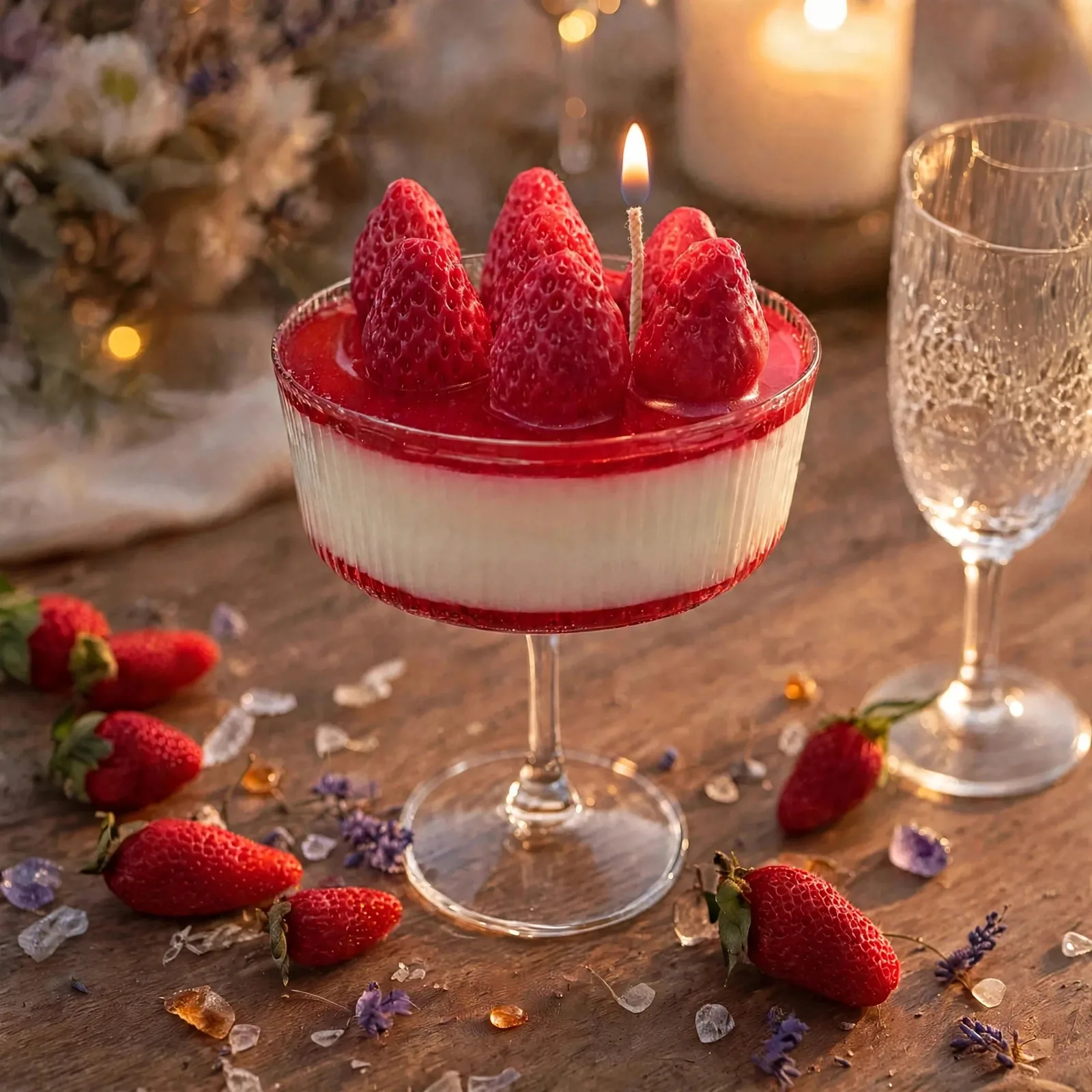 Personalized Strawberry Cheesecake Candle: 10 oz — lit with a warm flame