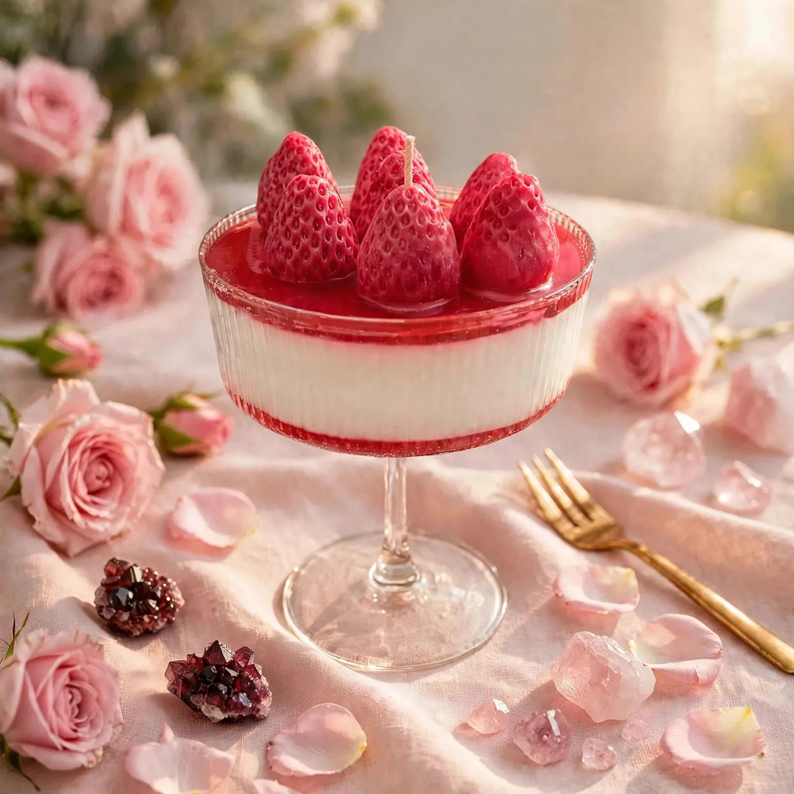Personalized Strawberry Cheesecake Candle: 10 oz — styled home decor scene