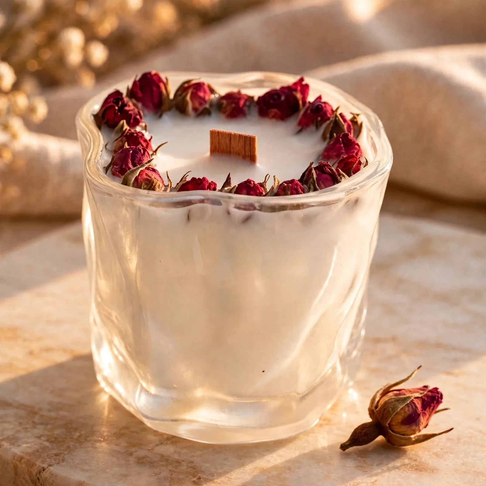 Botanical Soy Candle with Dried Flowers – Wisteria — close-up detail