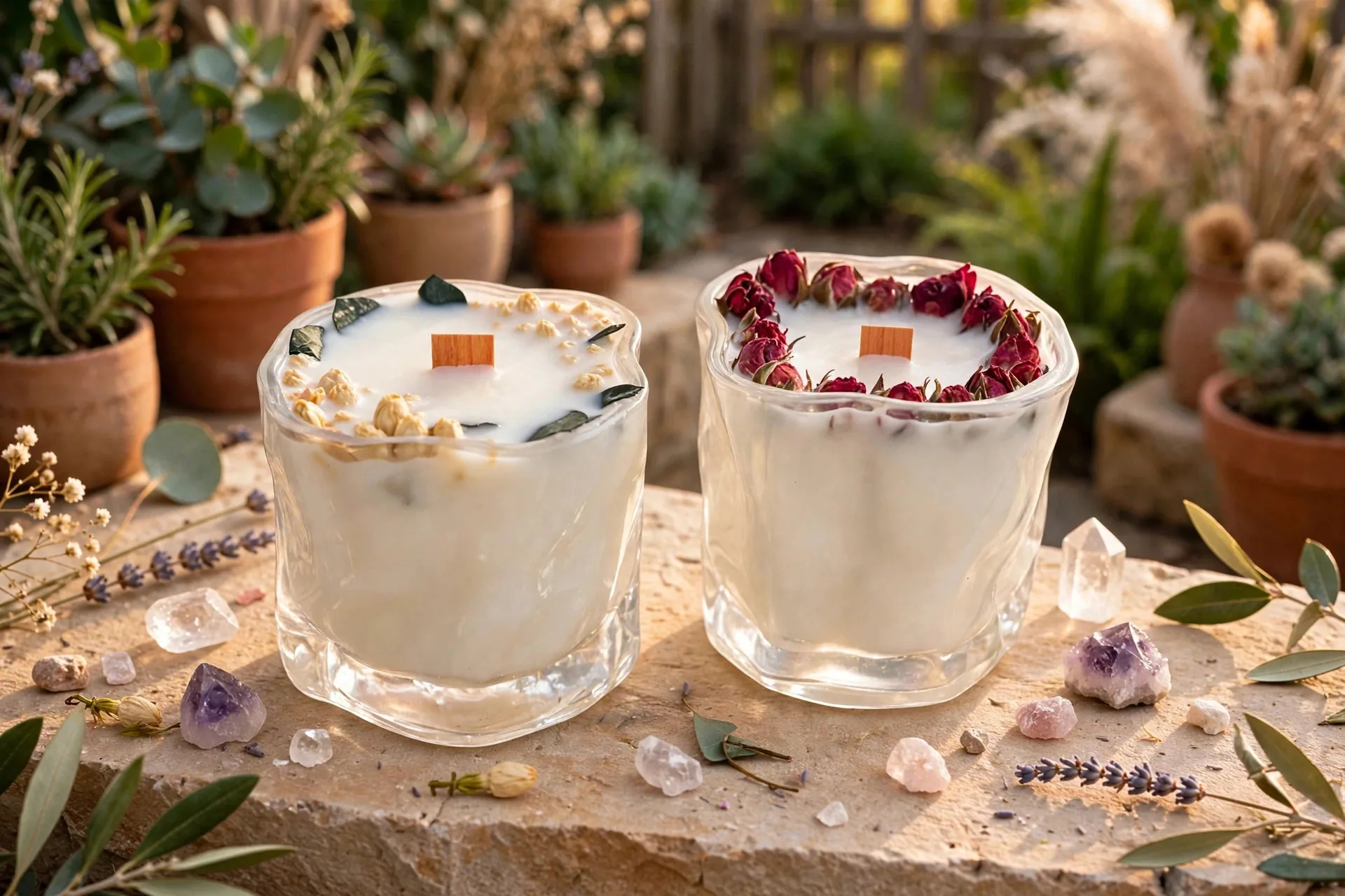 Botanical Soy Candle with Dried Flowers – Wisteria — lifestyle photo