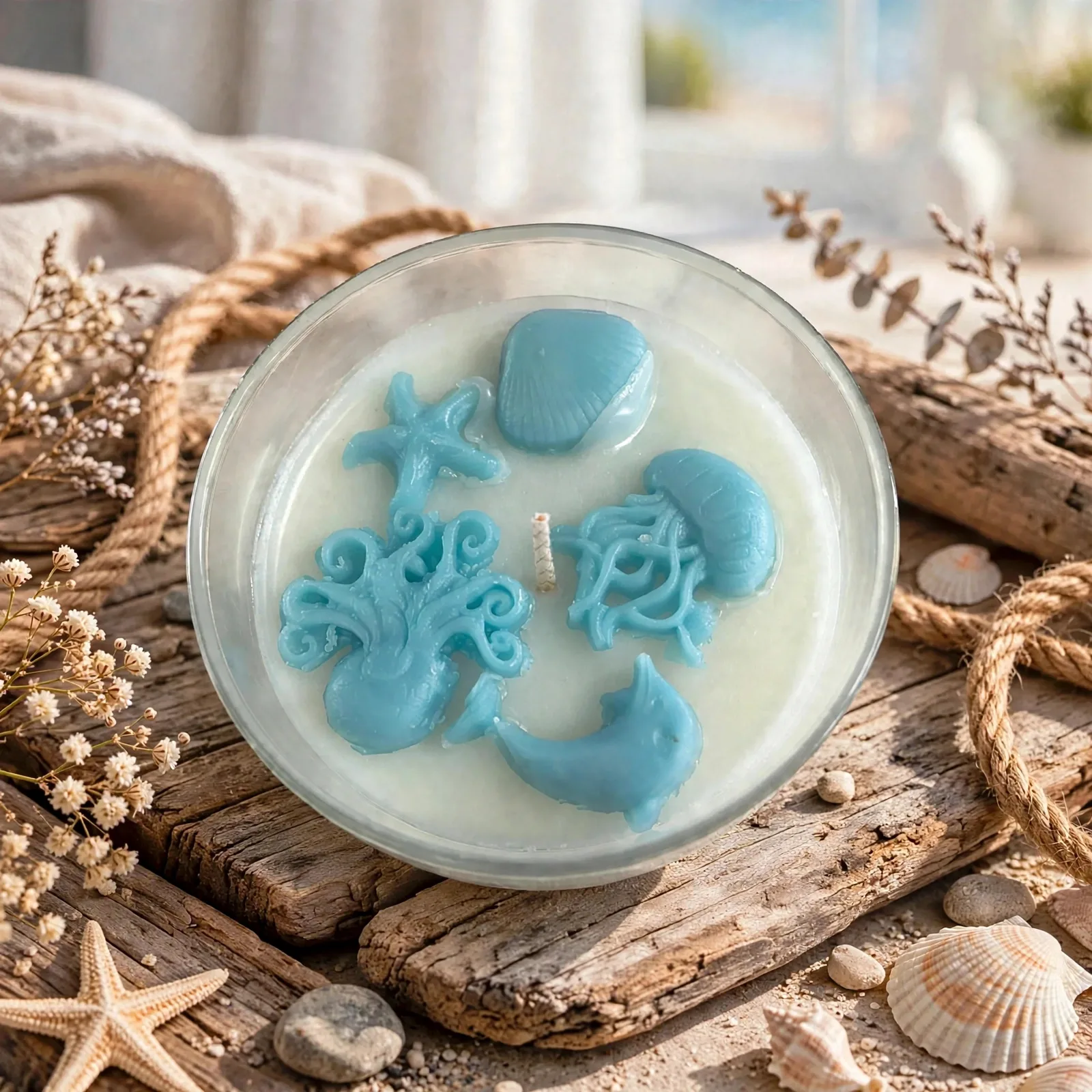 Ocean Dew Candle: Coconut Apricot Wax — lifestyle photo
