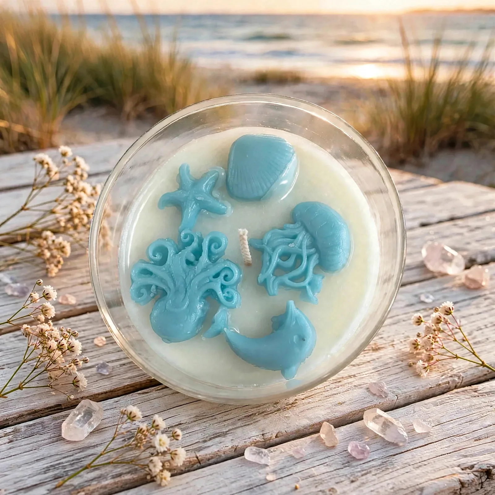 Ocean Dew Candle: Coconut Apricot Wax — styled home decor scene