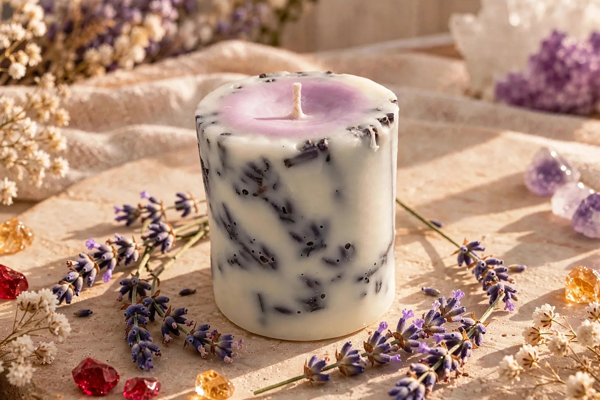 Dry Flower Votive Candle: Botanical Pillar — close-up detail