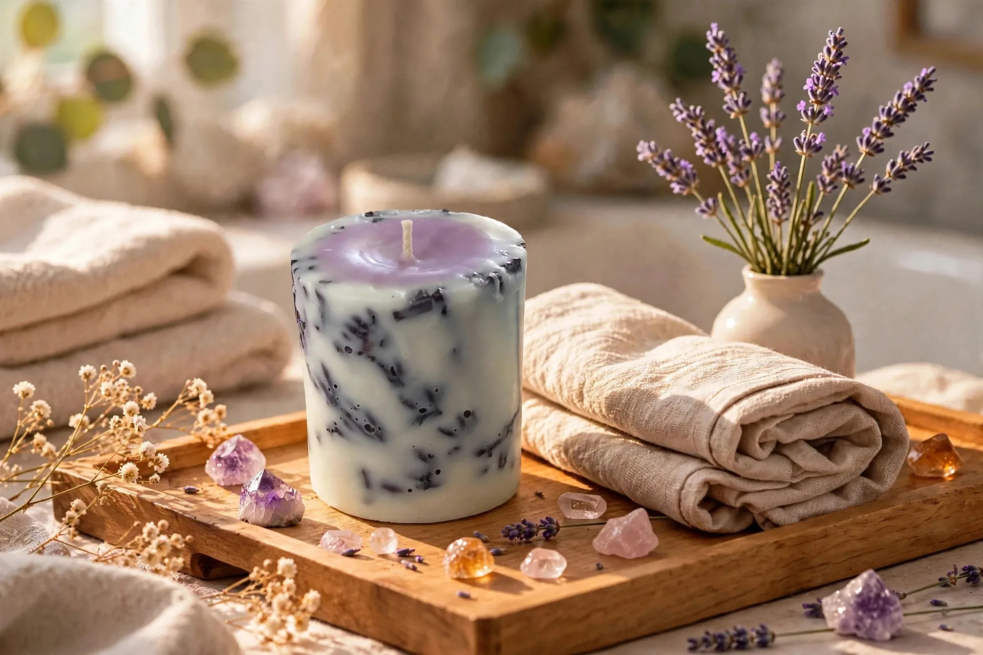 Dry Flower Votive Candle: Botanical Pillar — lifestyle photo