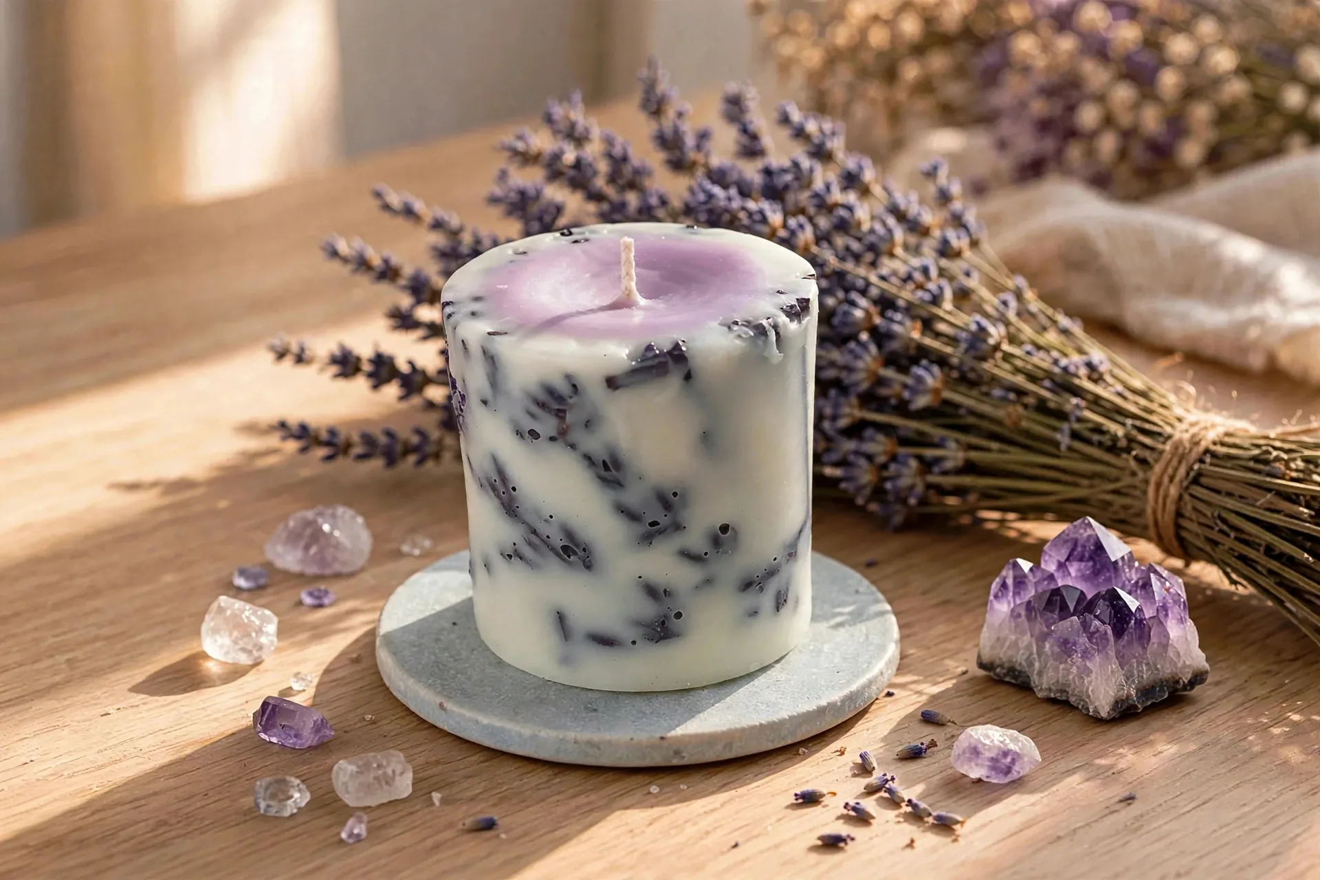 Dry Flower Votive Candle: Botanical Pillar — styled home decor scene