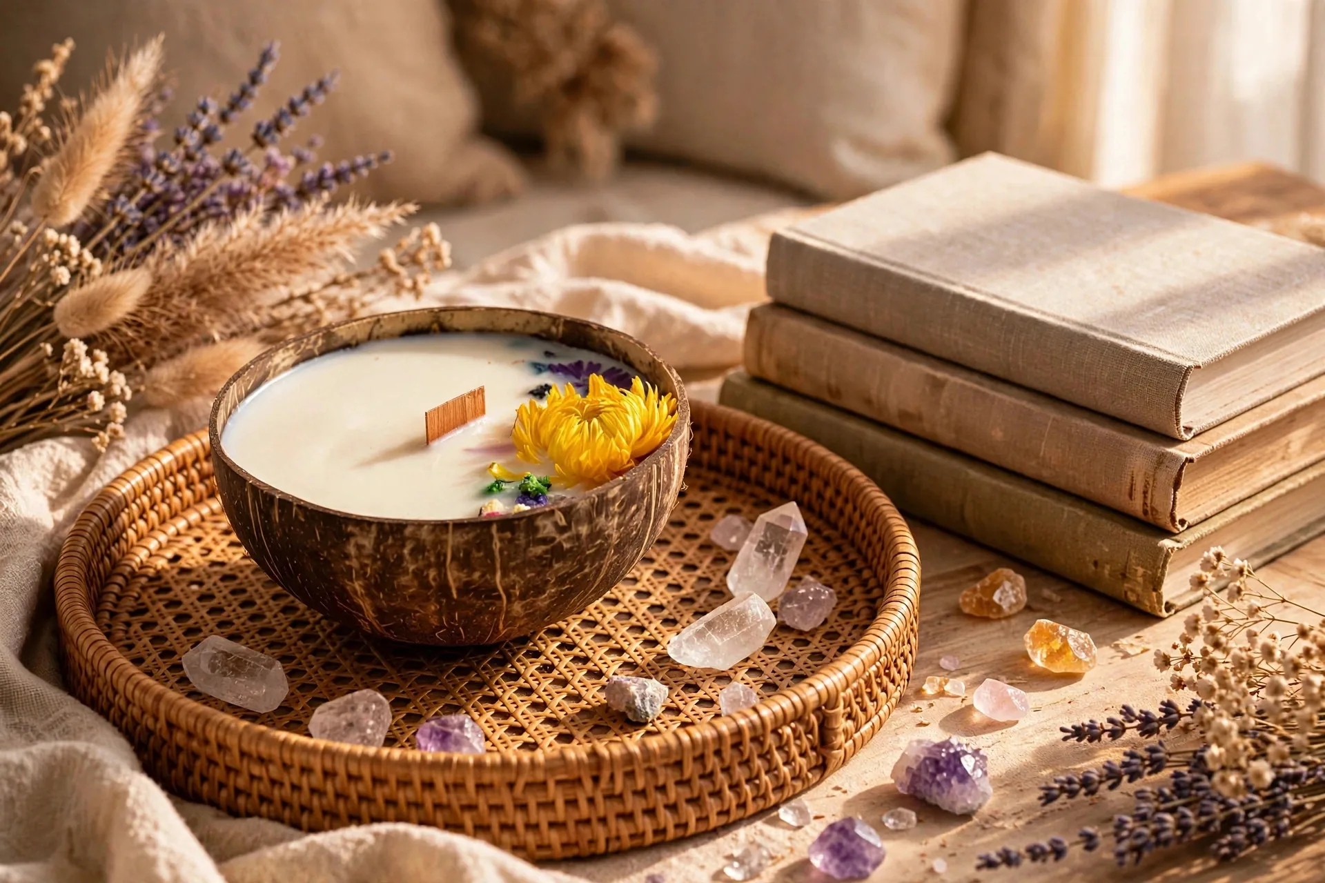 Floral Coconut Shell Candle Gift Set: Soy Wax — lifestyle photo