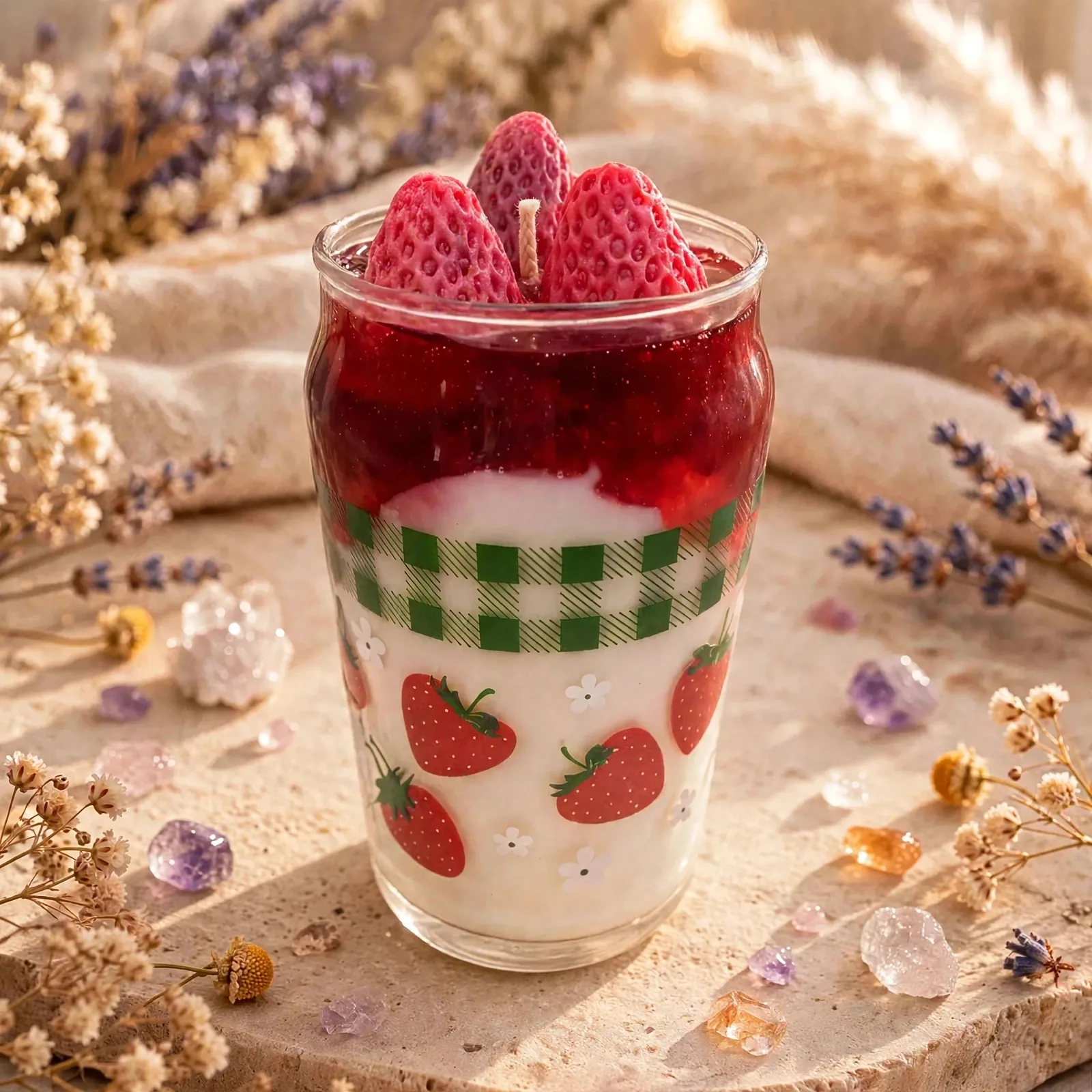 Iced Latte Candle: Strawberry & Cream Scent — close-up detail