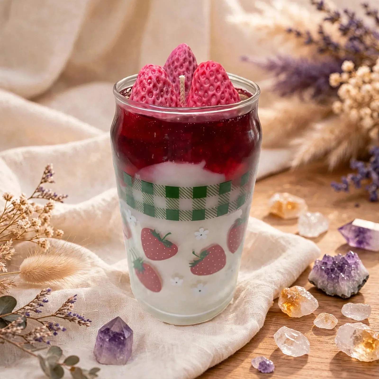 Iced Latte Candle: Strawberry & Cream Scent, Customizable Label