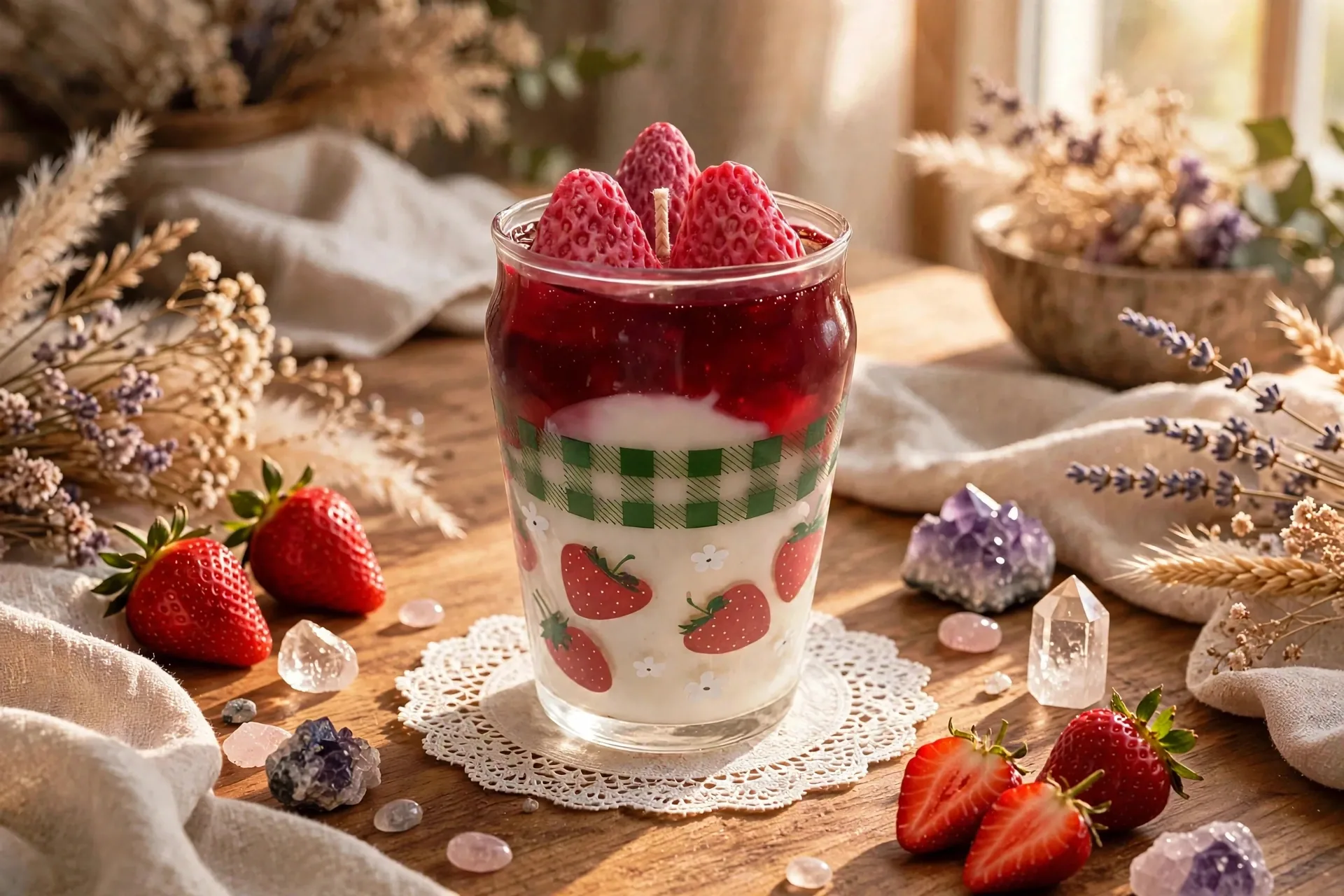 Iced Latte Candle: Strawberry & Cream Scent — lifestyle photo