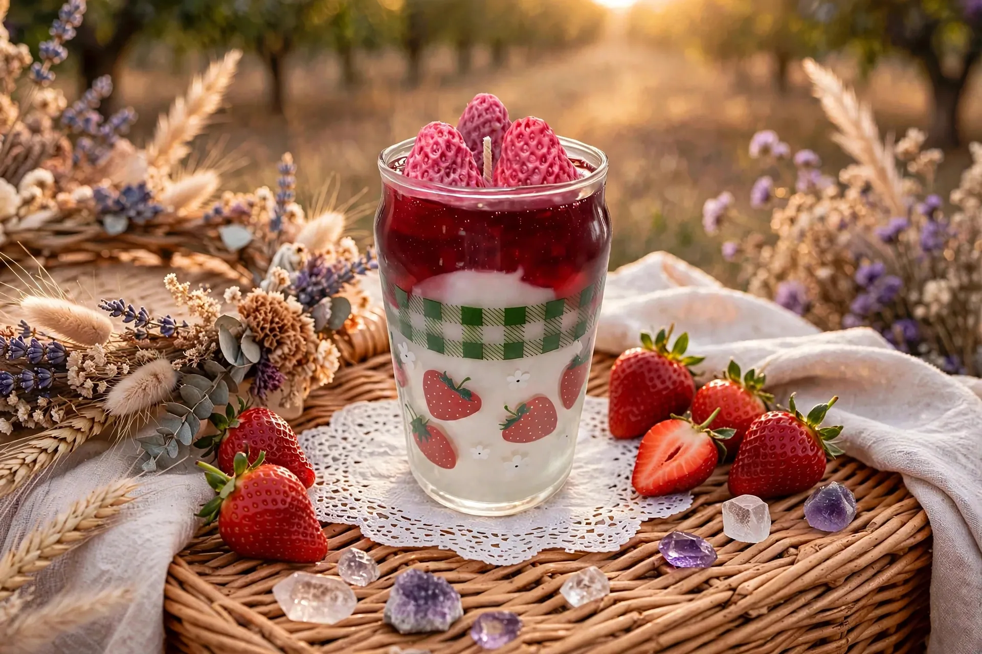 Iced Latte Candle: Strawberry & Cream Scent — styled home decor scene