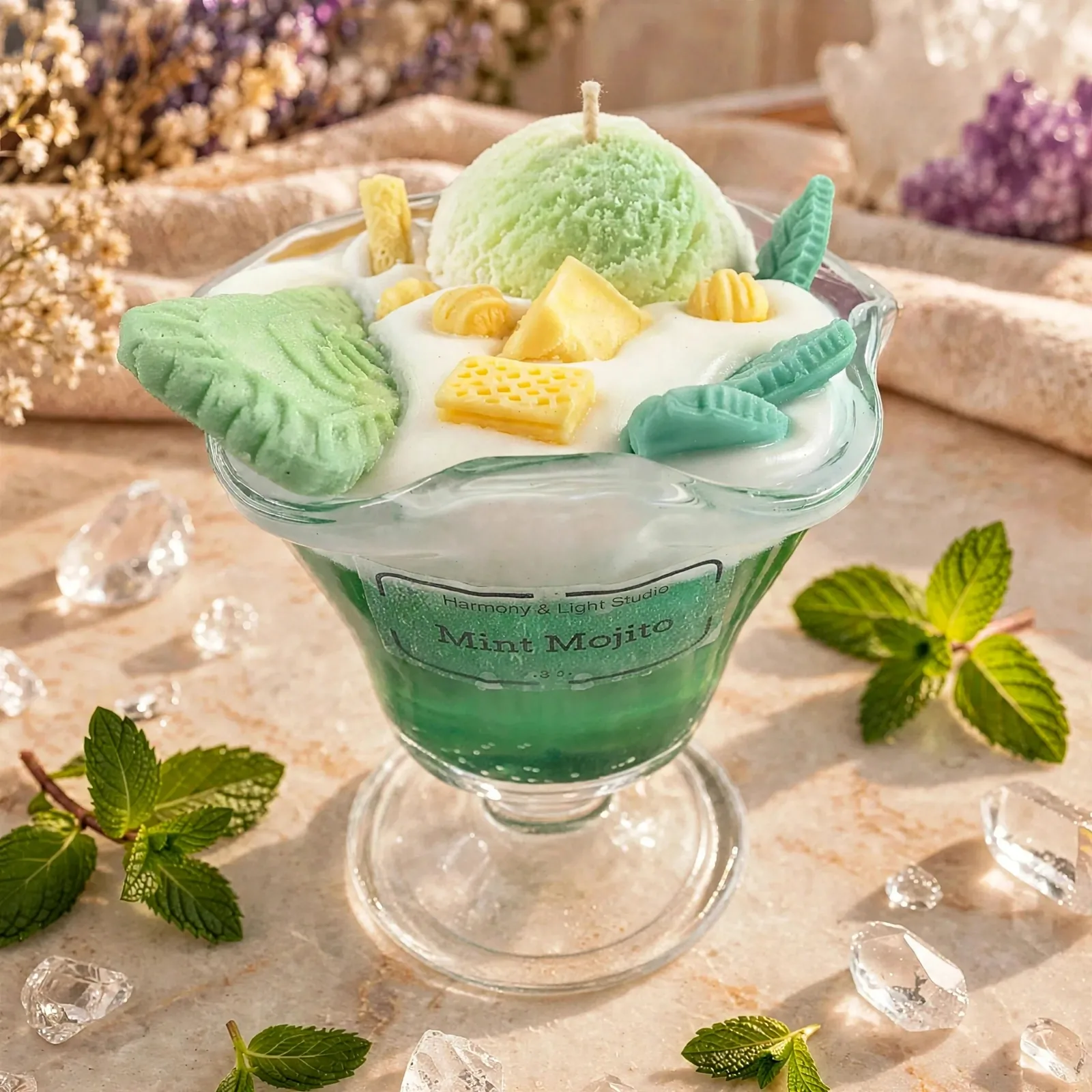 Tropical Ice Cream Scented Candle: Soy Wax Summer Decor, 8 oz