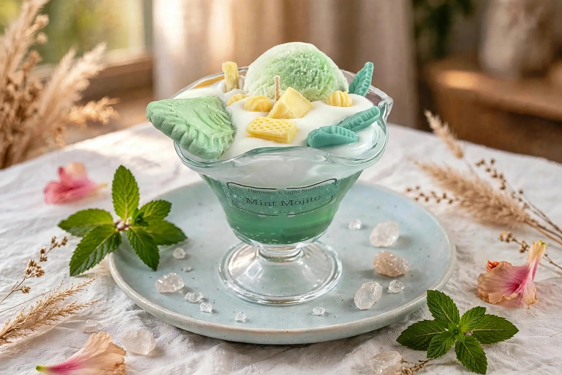 Tropical Ice Cream Scented Candle: Soy Wax Summer Decor — styled home decor scene
