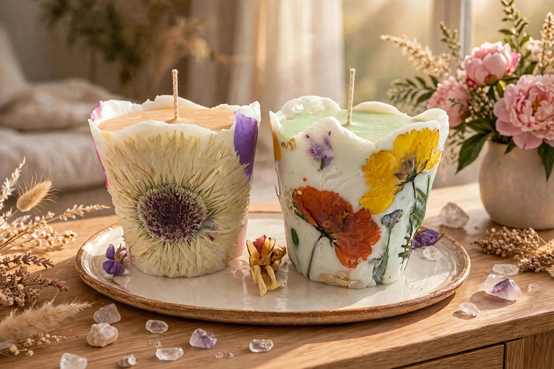 Boho Garden Scented Candle: Pressed Flowers — styled home decor scene