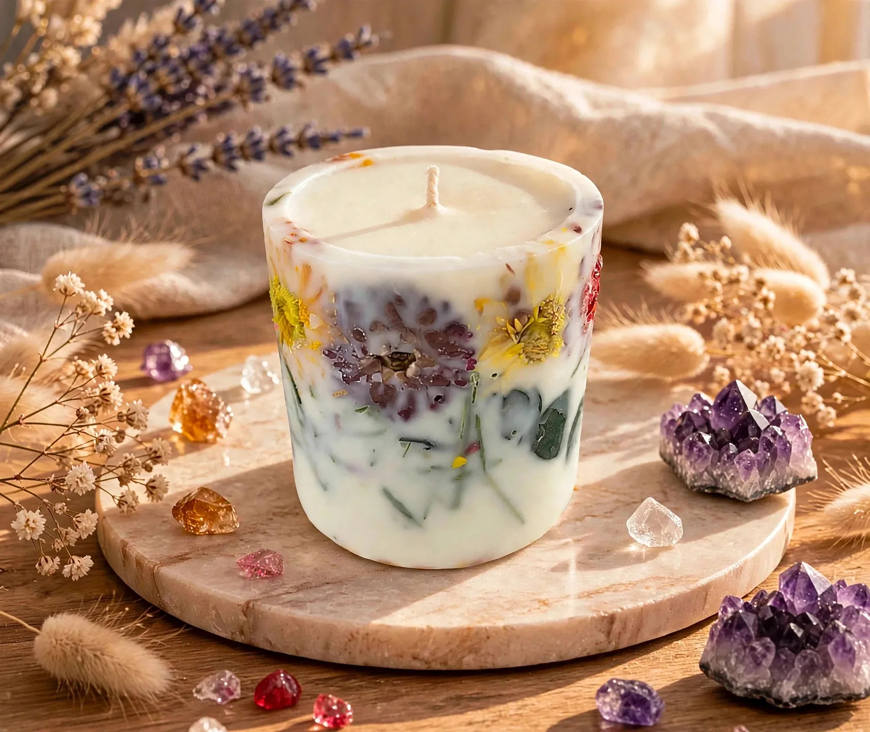 Scented Pillar Candle with Real Dried Flowers