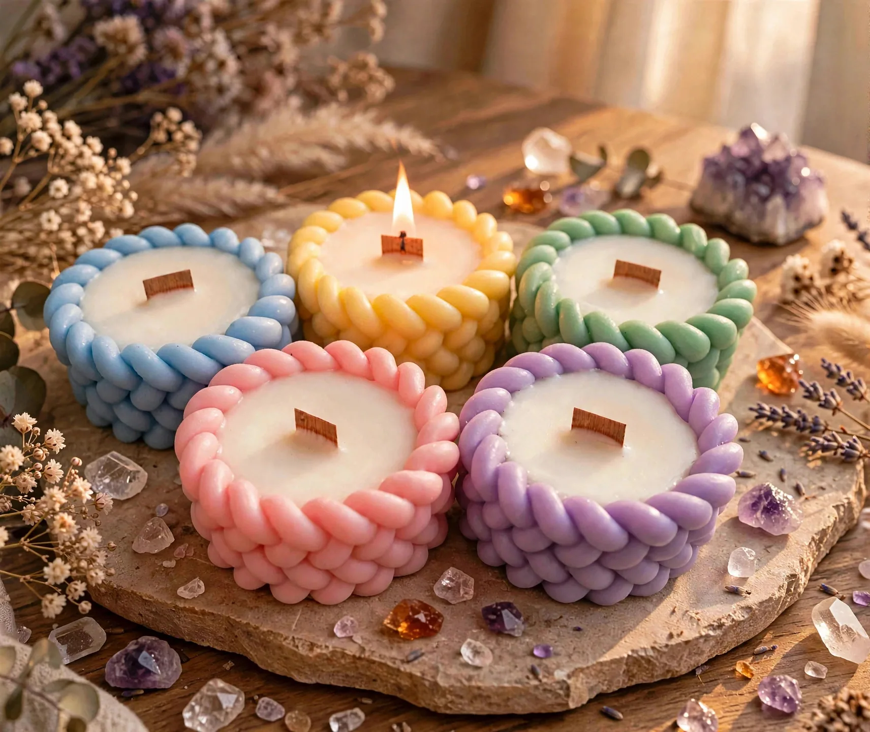 Elegant Soy Pillar Candle: Thank You Gift — lit with a warm flame