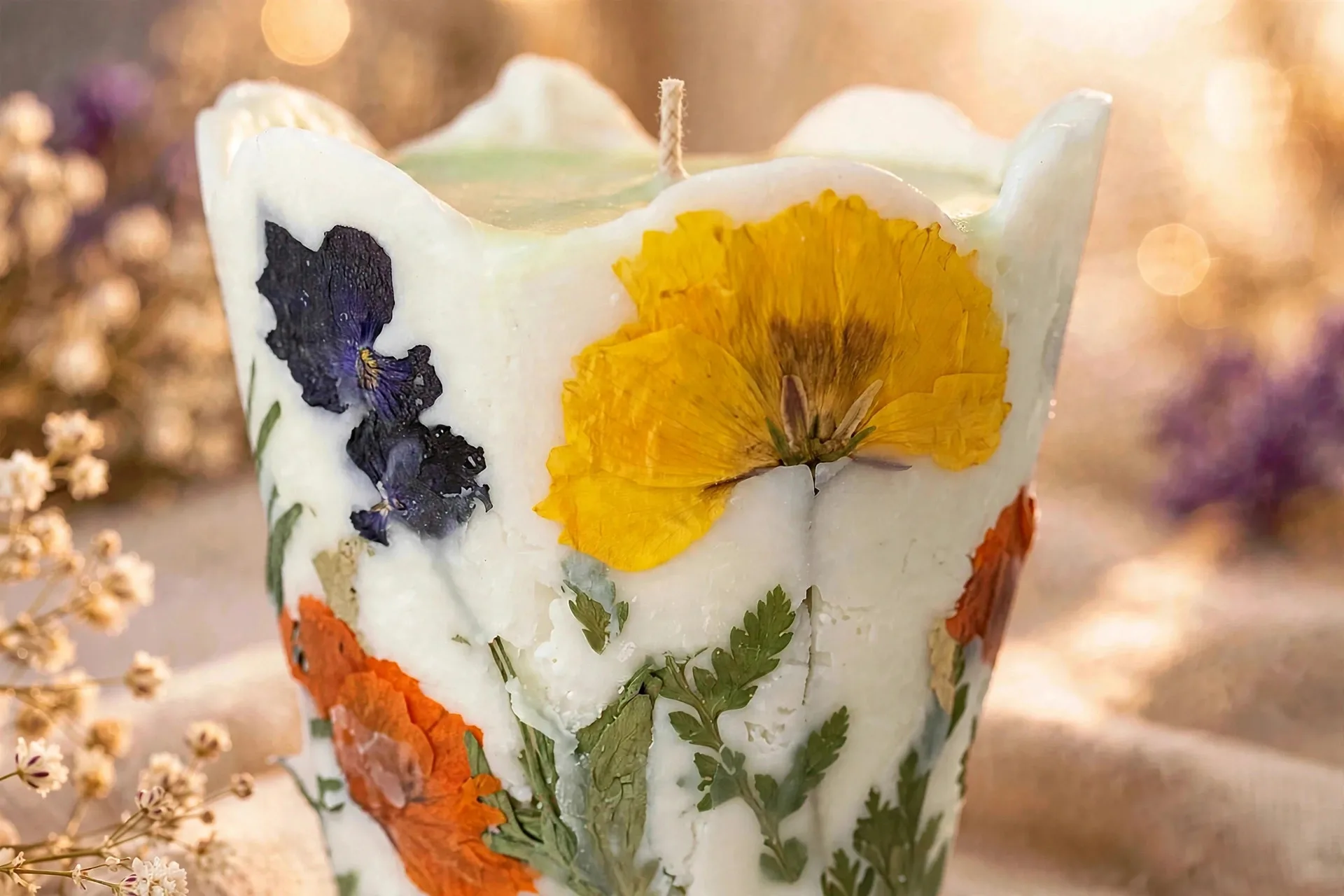 Rustic Floral Candle — close-up detail