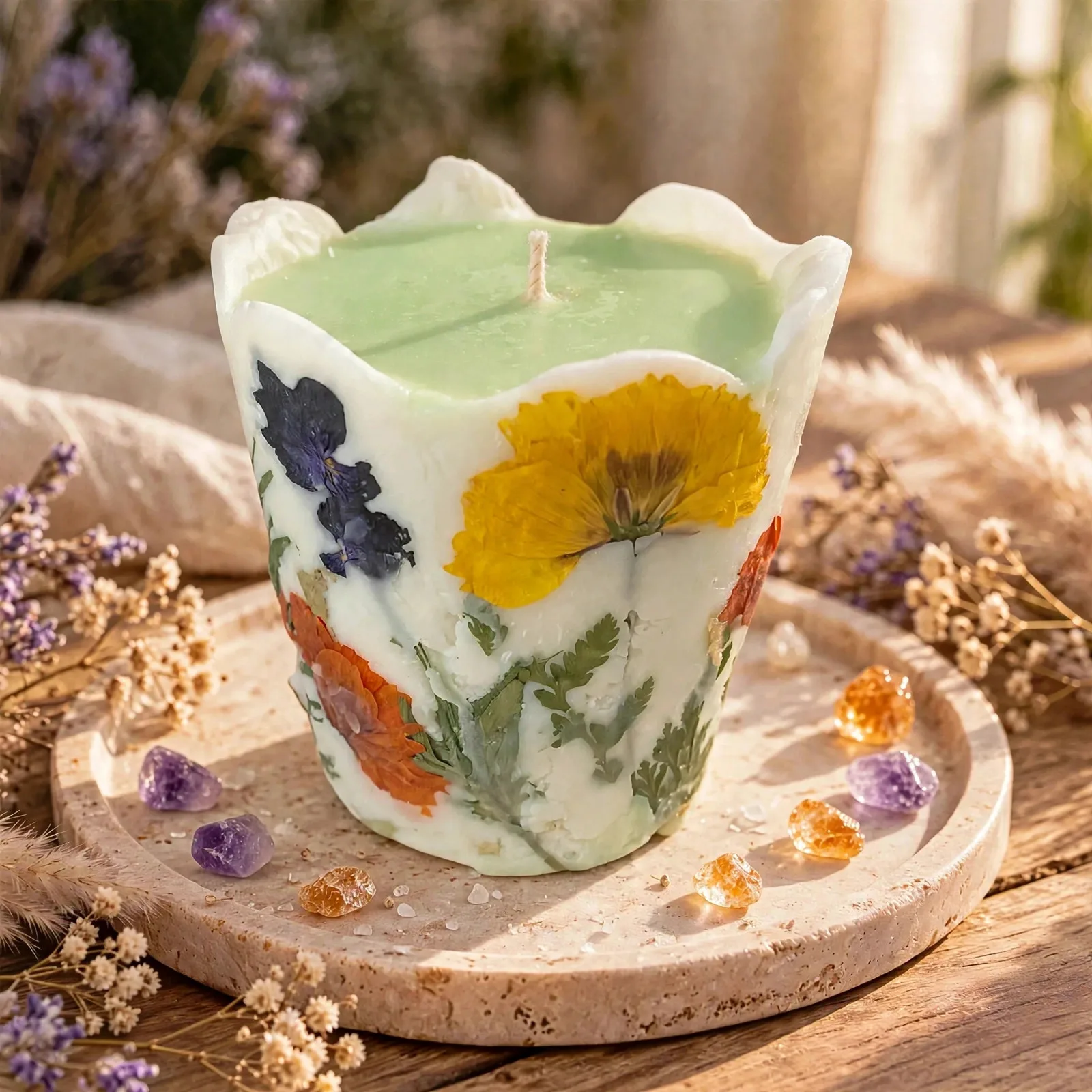 Rustic Floral Candle — lifestyle photo