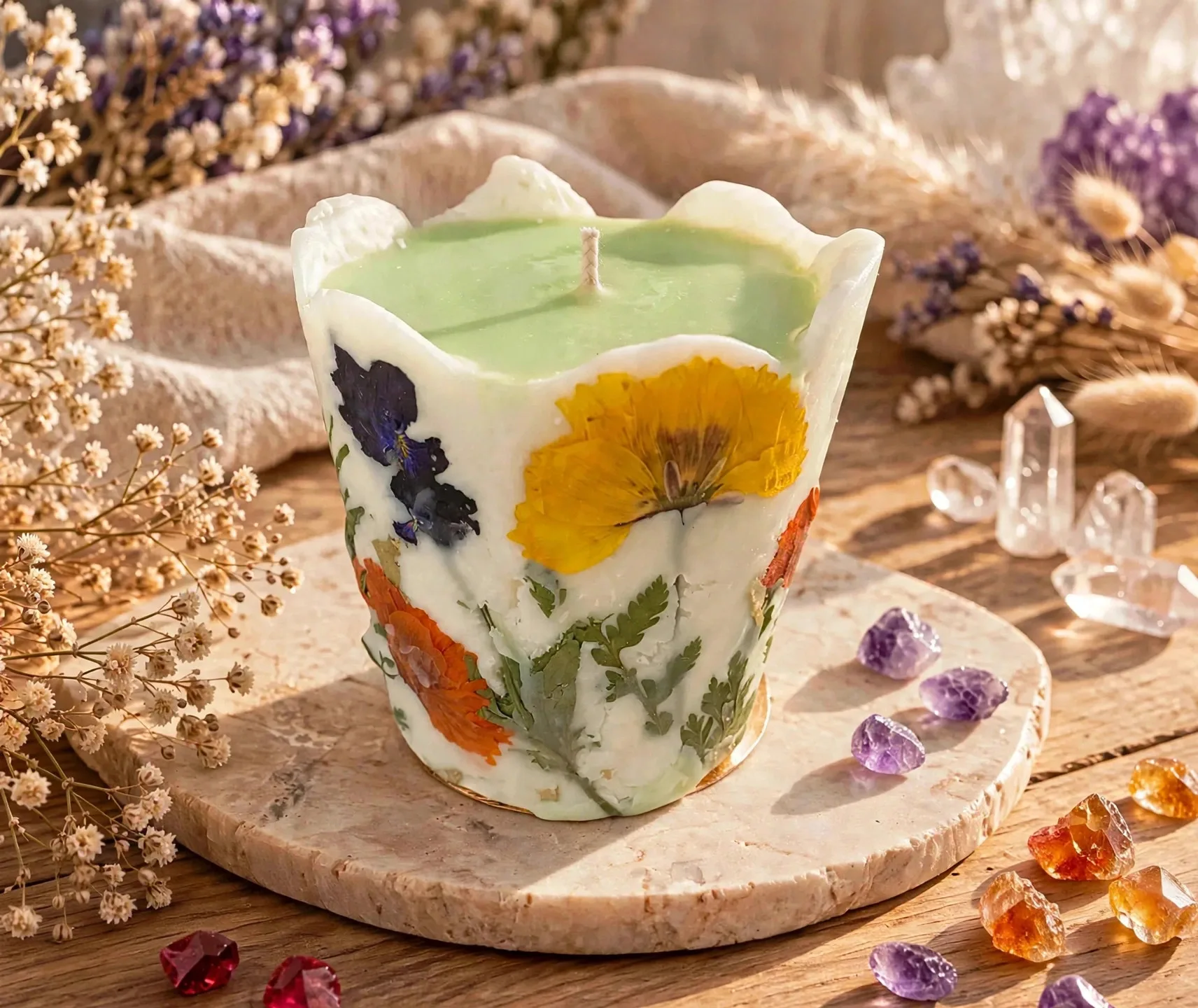 Rustic Floral Candle — styled home decor scene