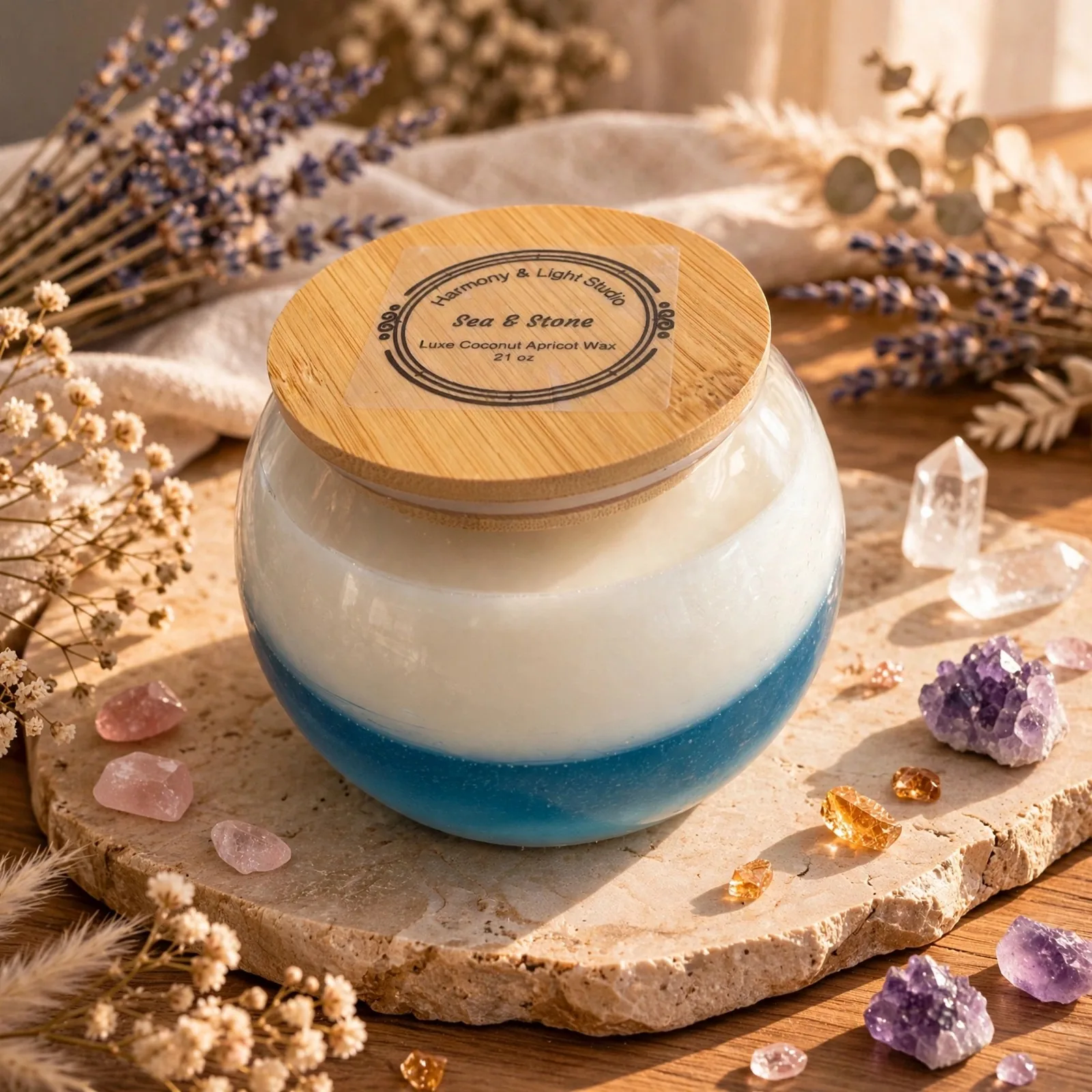 Sea & Stone Scented Candle: Coconut Apricot Wax Blend, 21 oz