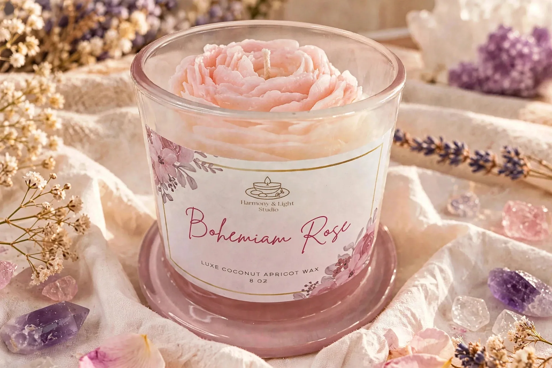 Rose Infused Candle: Coconut Apricot Wax — close-up detail
