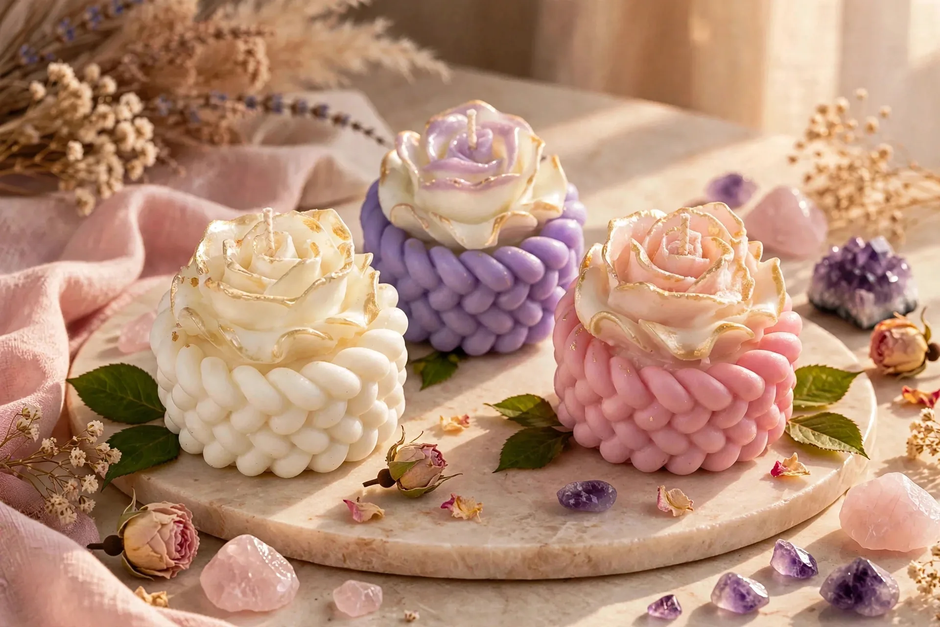 Rose Pillar Candle: Vintage-Inspired Coconut Soy Wax - Bohemian Rose Scent