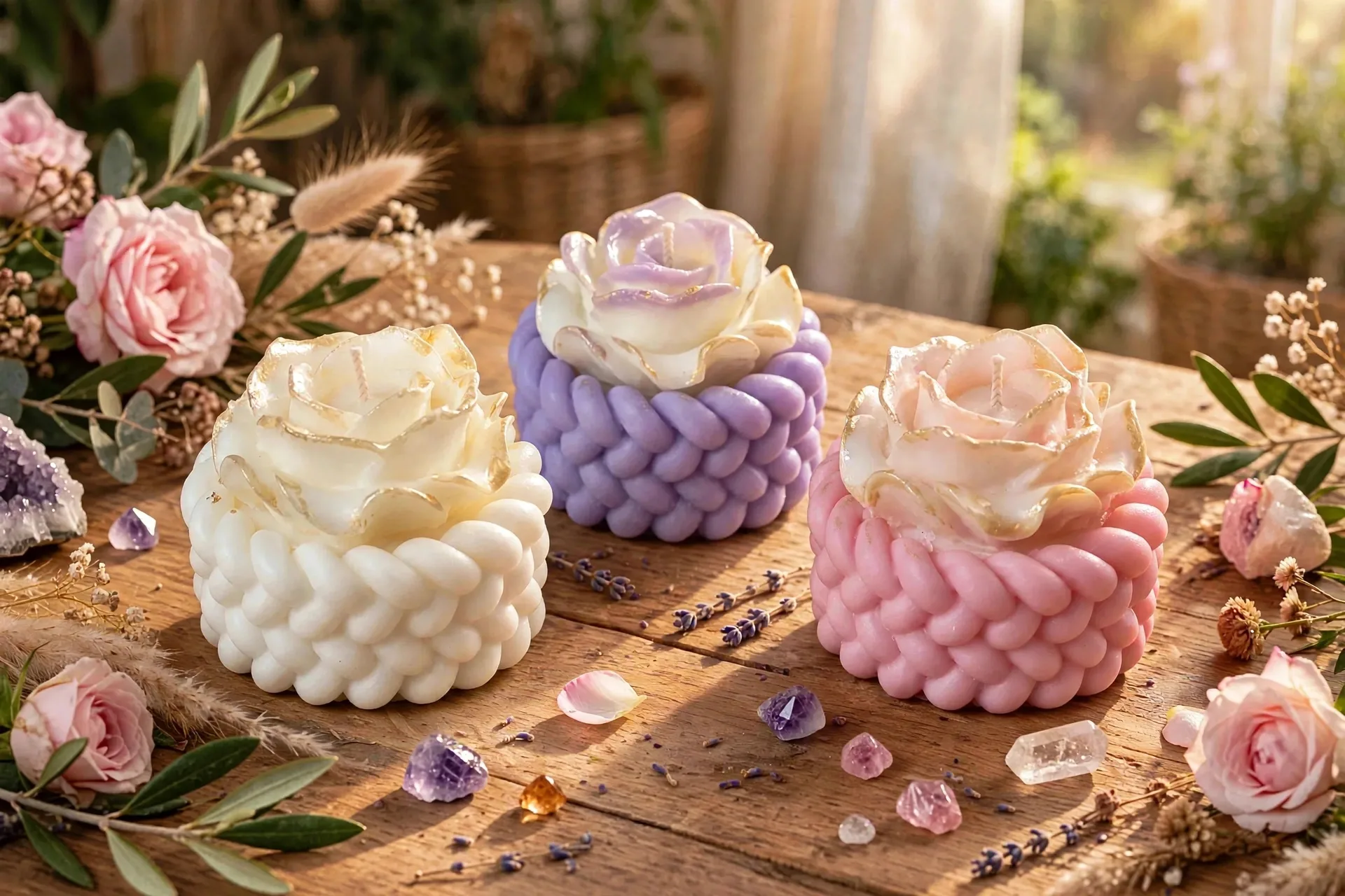 Rose Pillar Candle: Vintage-Inspired Coconut Soy Wax - — lifestyle photo