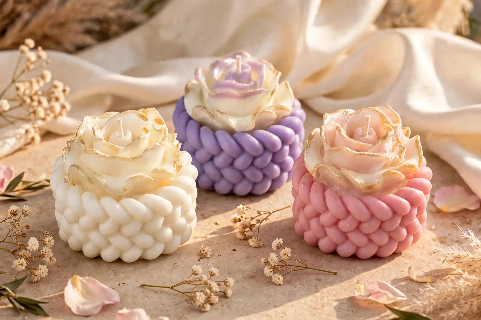 Rose Pillar Candle: Vintage-Inspired Coconut Soy Wax - — styled home decor scene