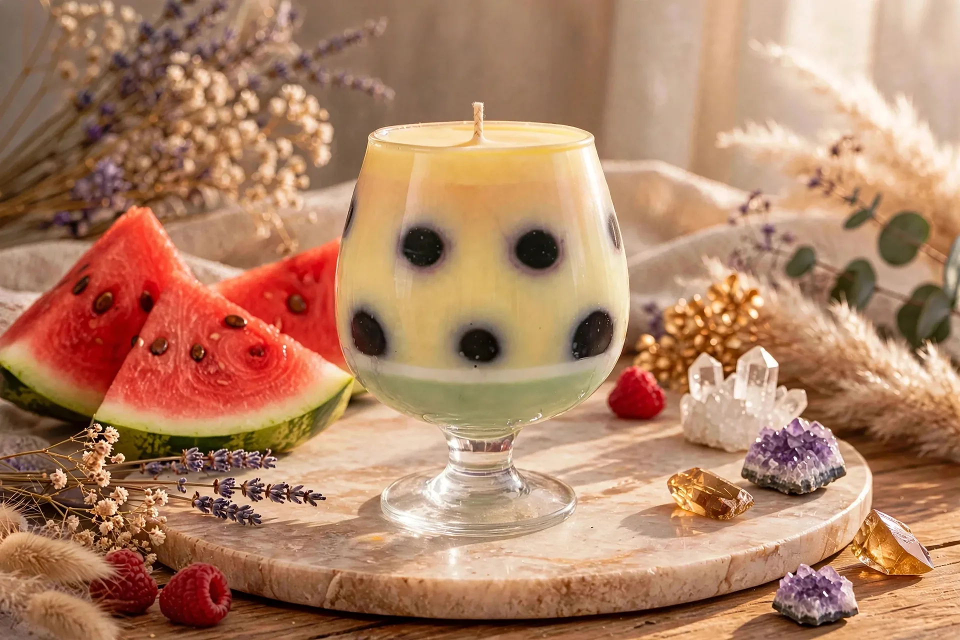 Watermelon Soy Candle — styled home decor scene