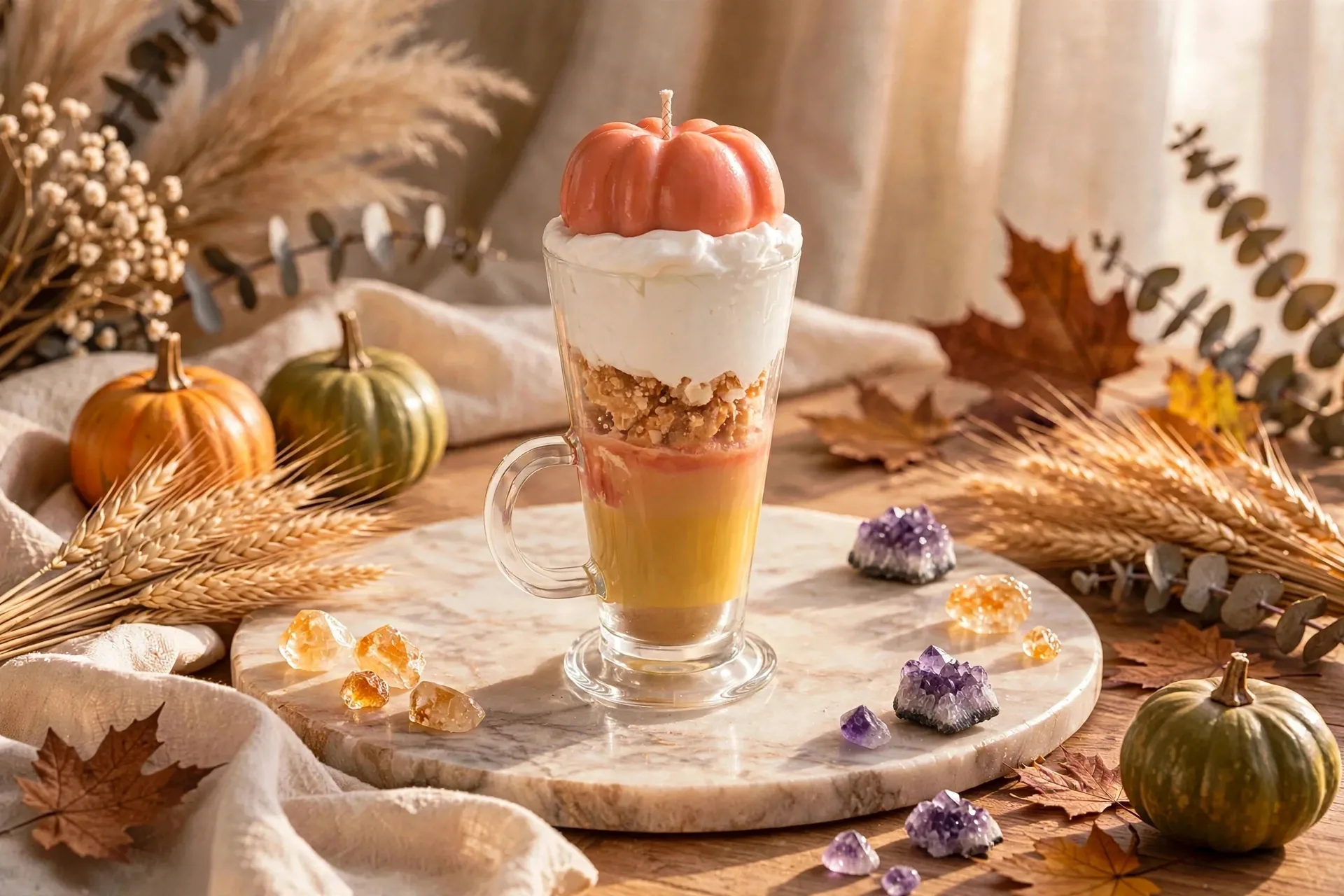Dessert Layered Pumpkin Spice Candle — styled home decor scene