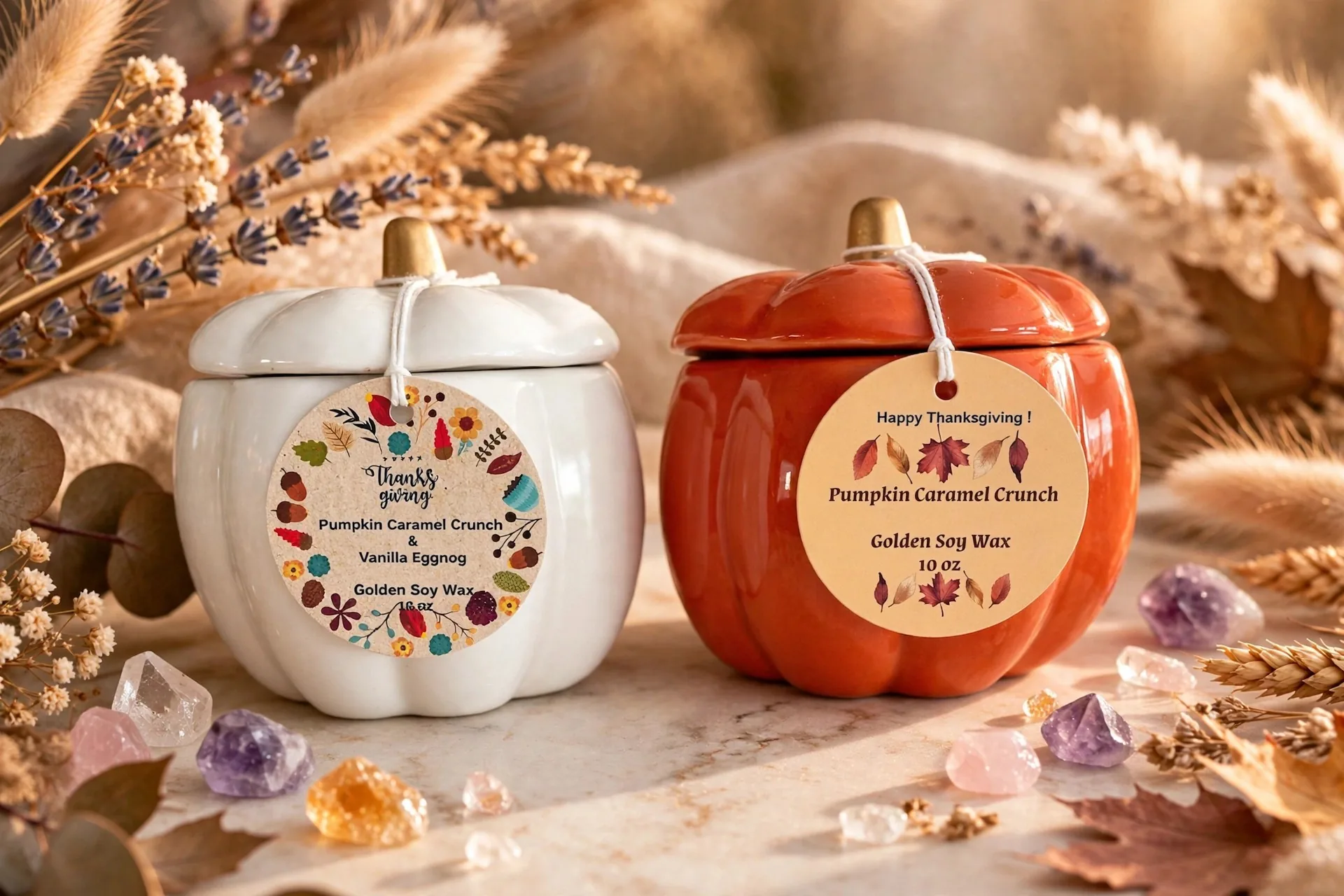Pumpkin Spice Soy Candle in Ceramic Jar — close-up detail