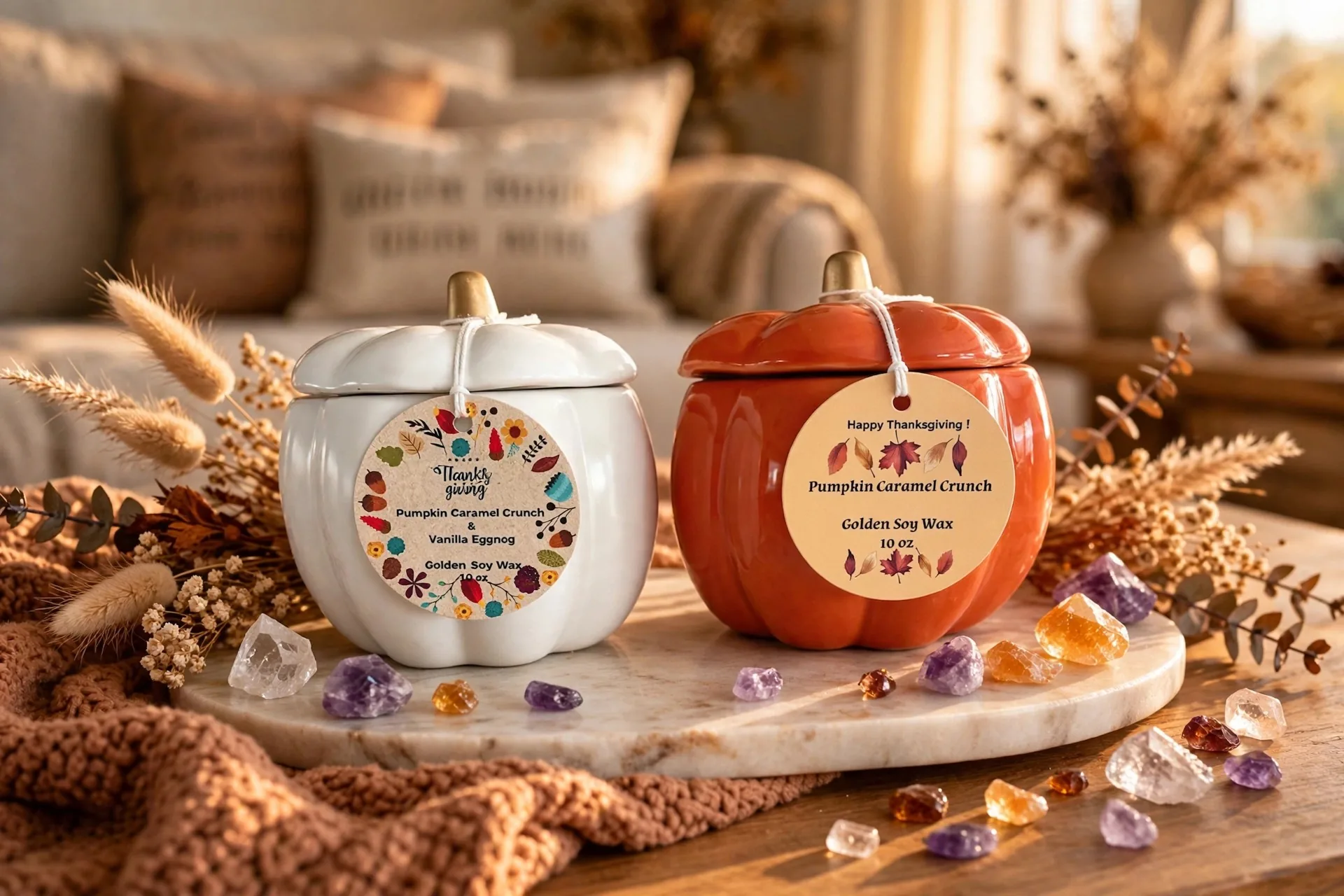Pumpkin Spice Soy Candle in Ceramic Jar — lifestyle photo