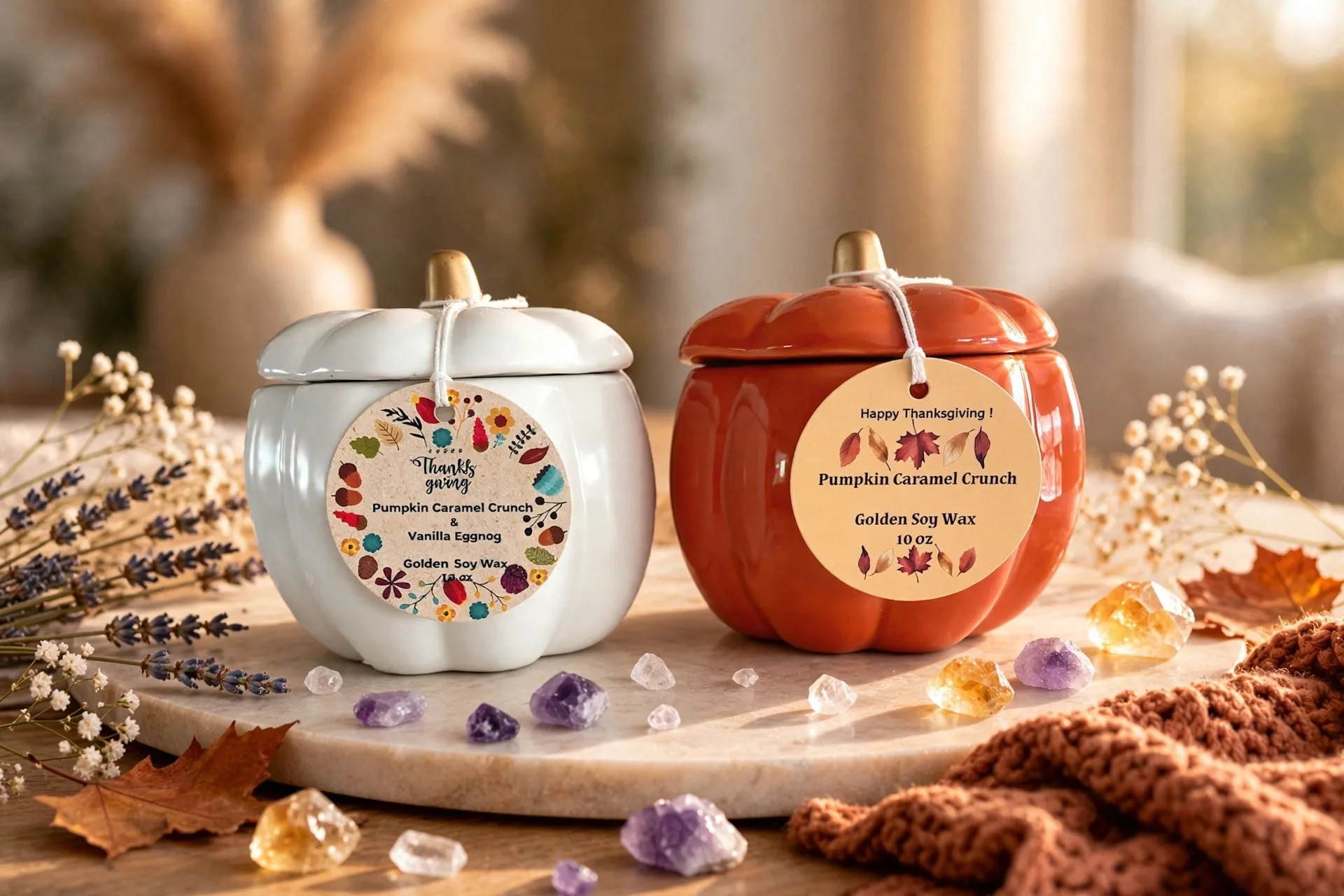 Pumpkin Spice Soy Candle in Ceramic Jar — styled home decor scene