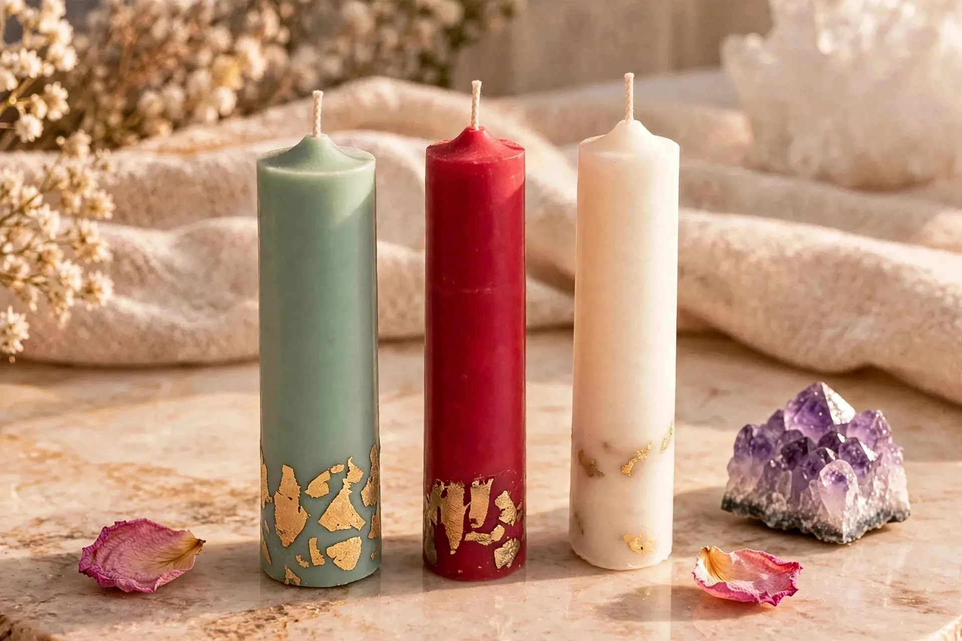 Gold Leaf Coconut Soy Pillar Candle — close-up detail