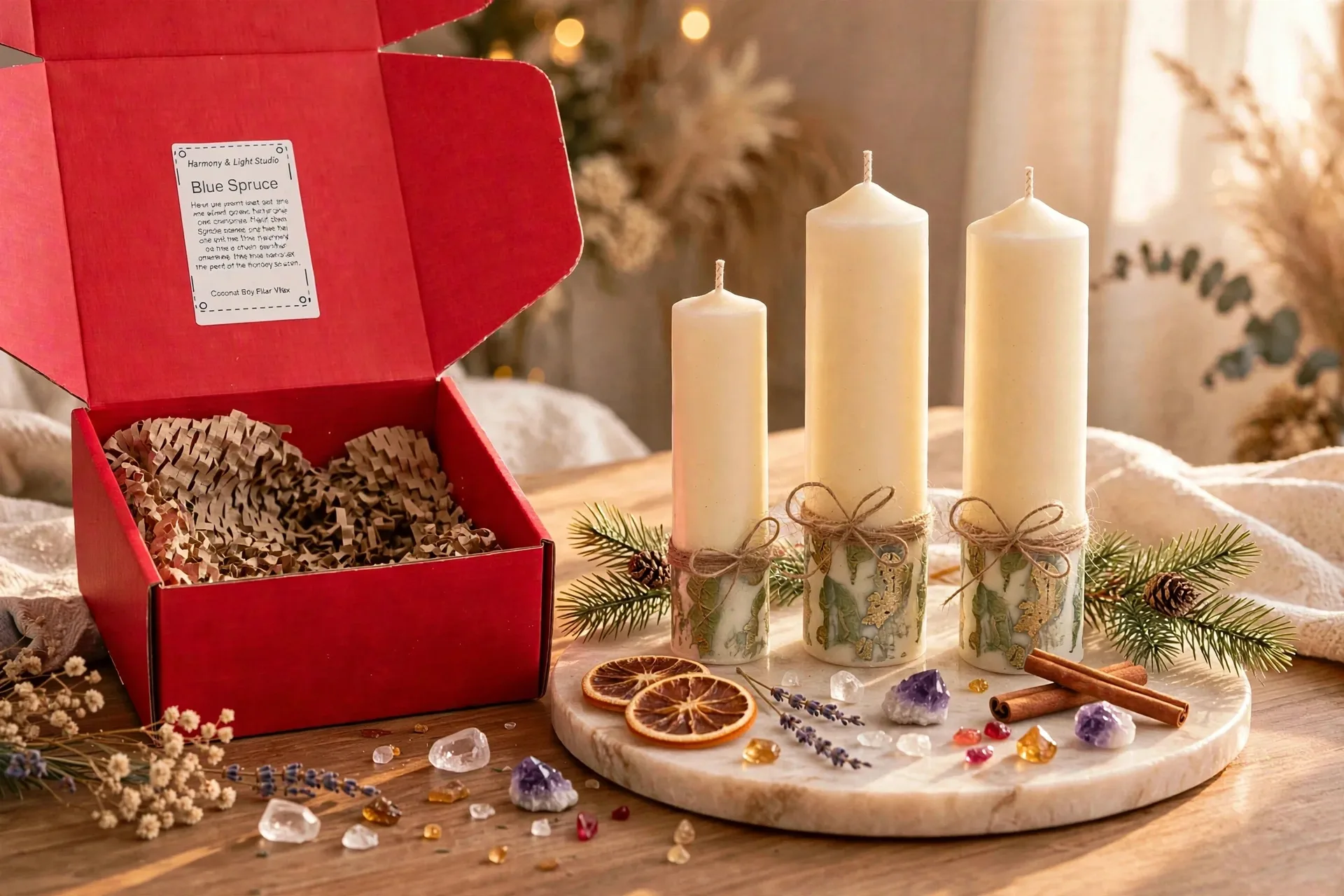 Christmas Pillar Candle Set — lifestyle photo