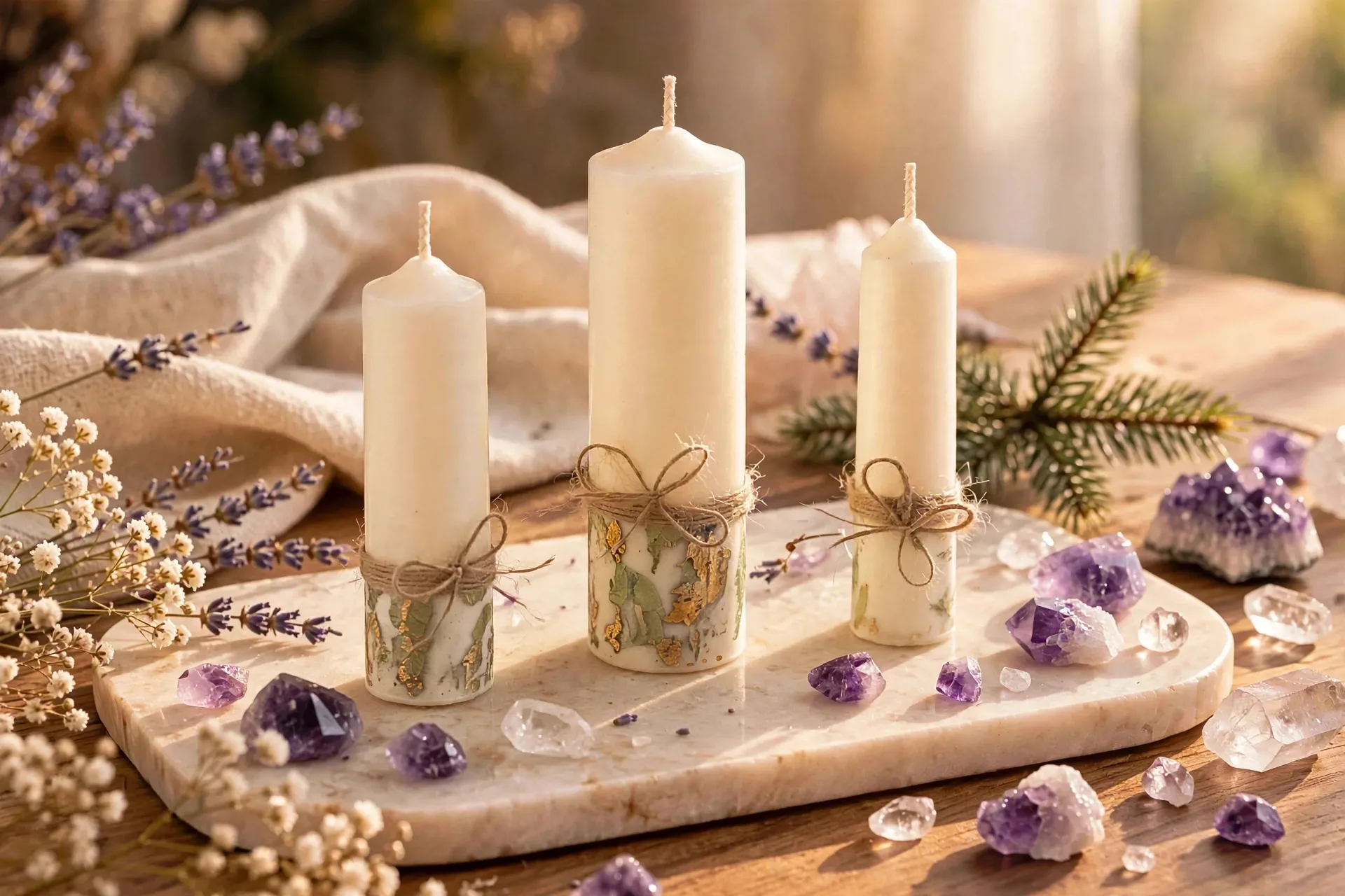 Christmas pillar candle set in festive red, white and green, styled for the holidays