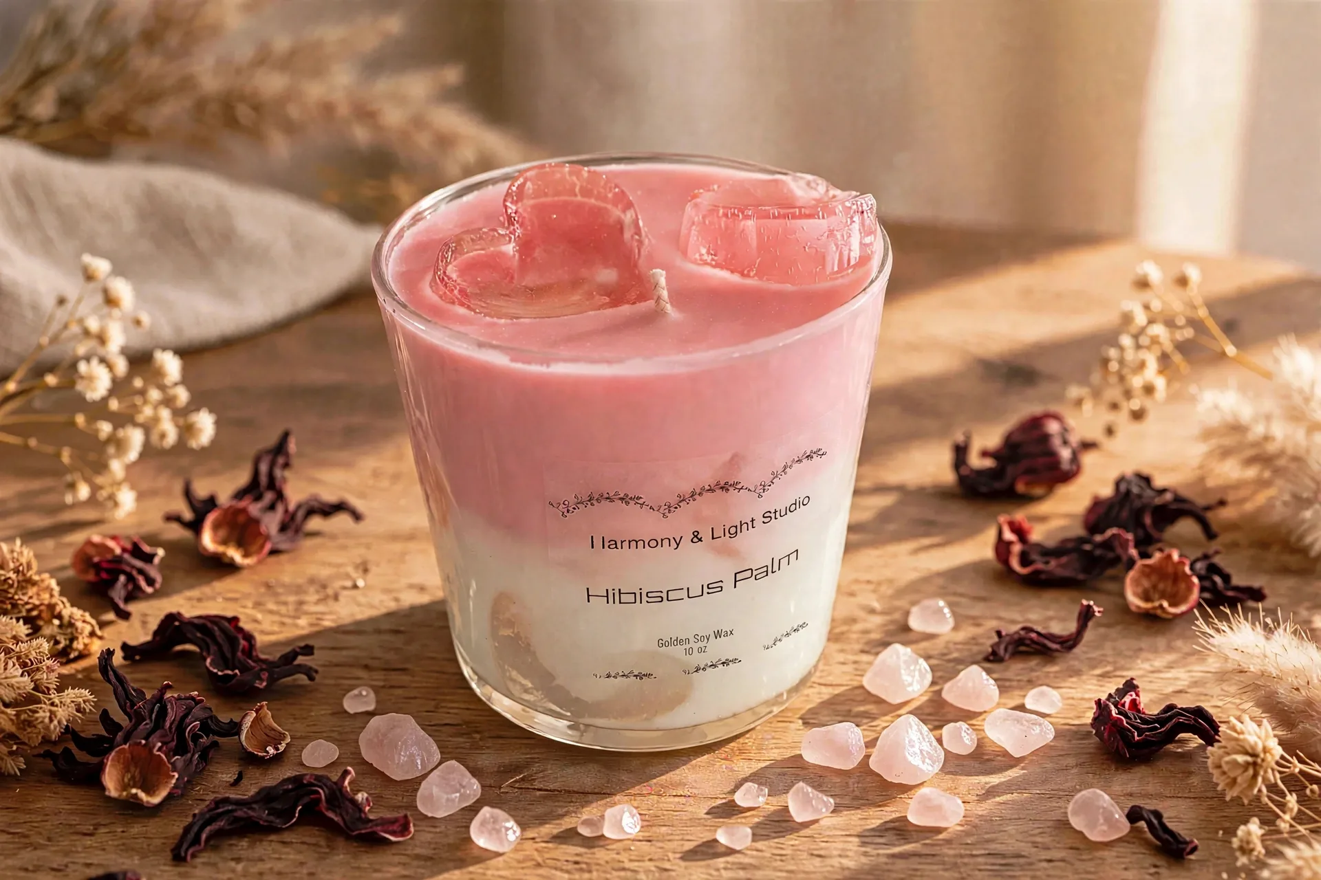 Iced Hearts Latte Candle, Hibiscus Palm Scent, Soy Wax, Romantic Gift