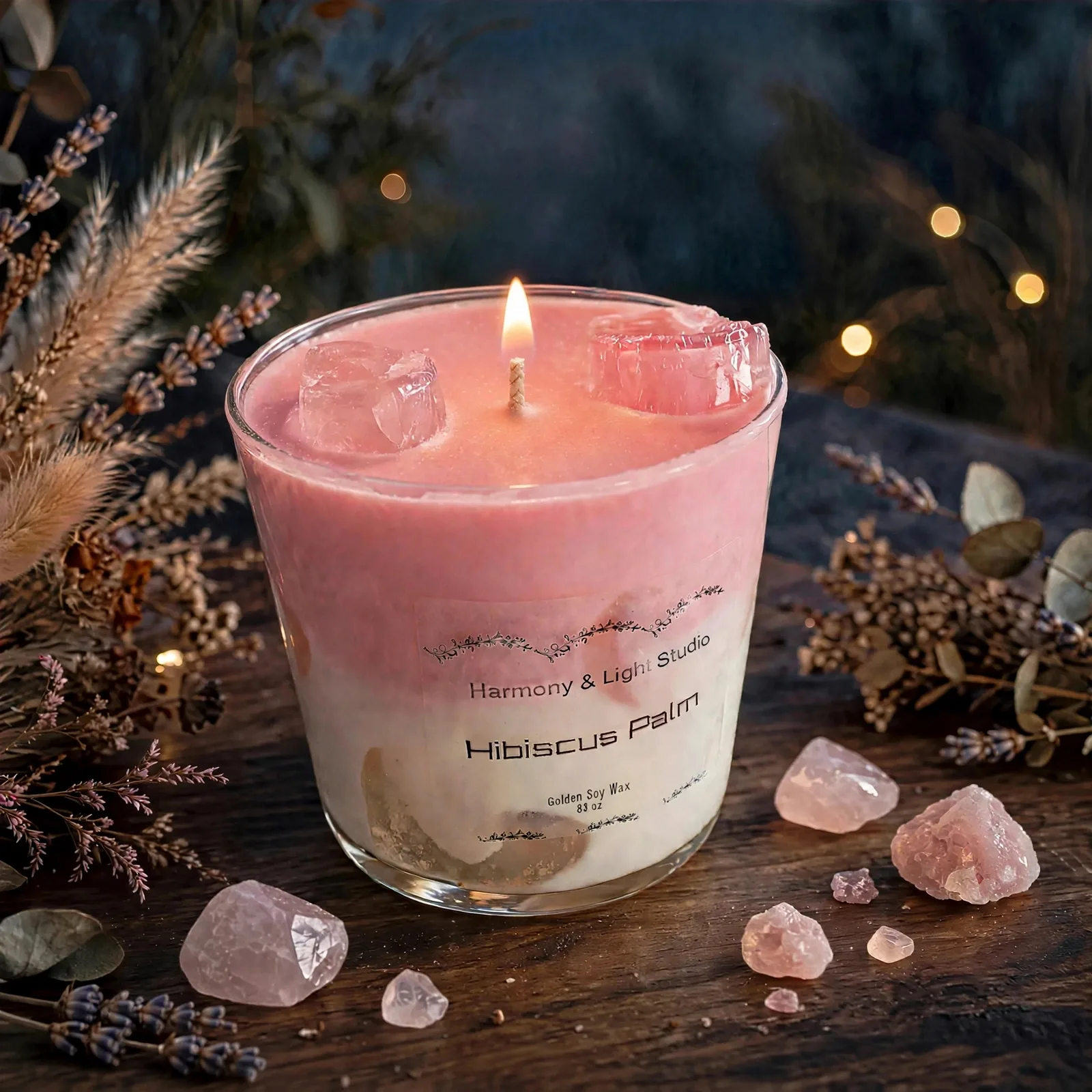 Iced Hearts Latte Candle — lit with a warm flame