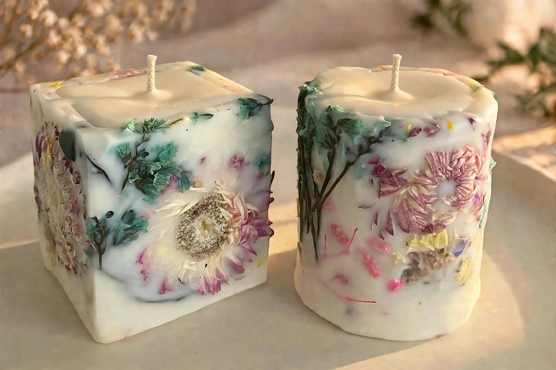 Botanical Soy Pillar Candles — close-up detail