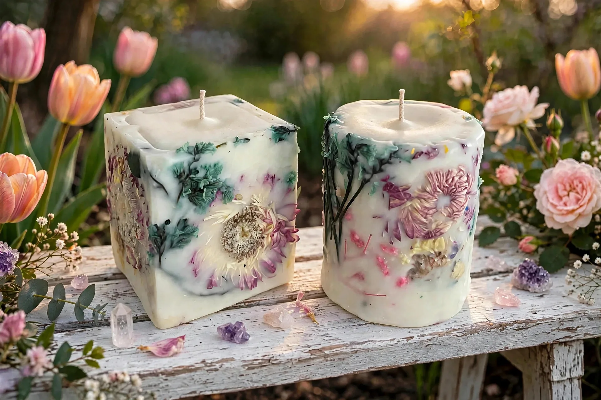 Botanical Soy Pillar Candles — styled home decor scene
