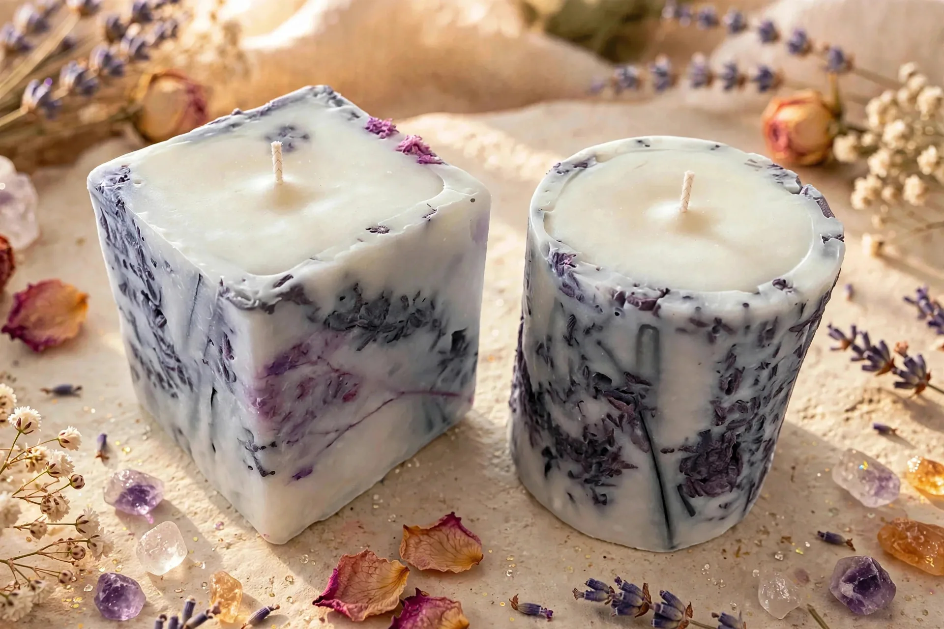 Botanical Pillar Candle: Dried Flowers — close-up detail