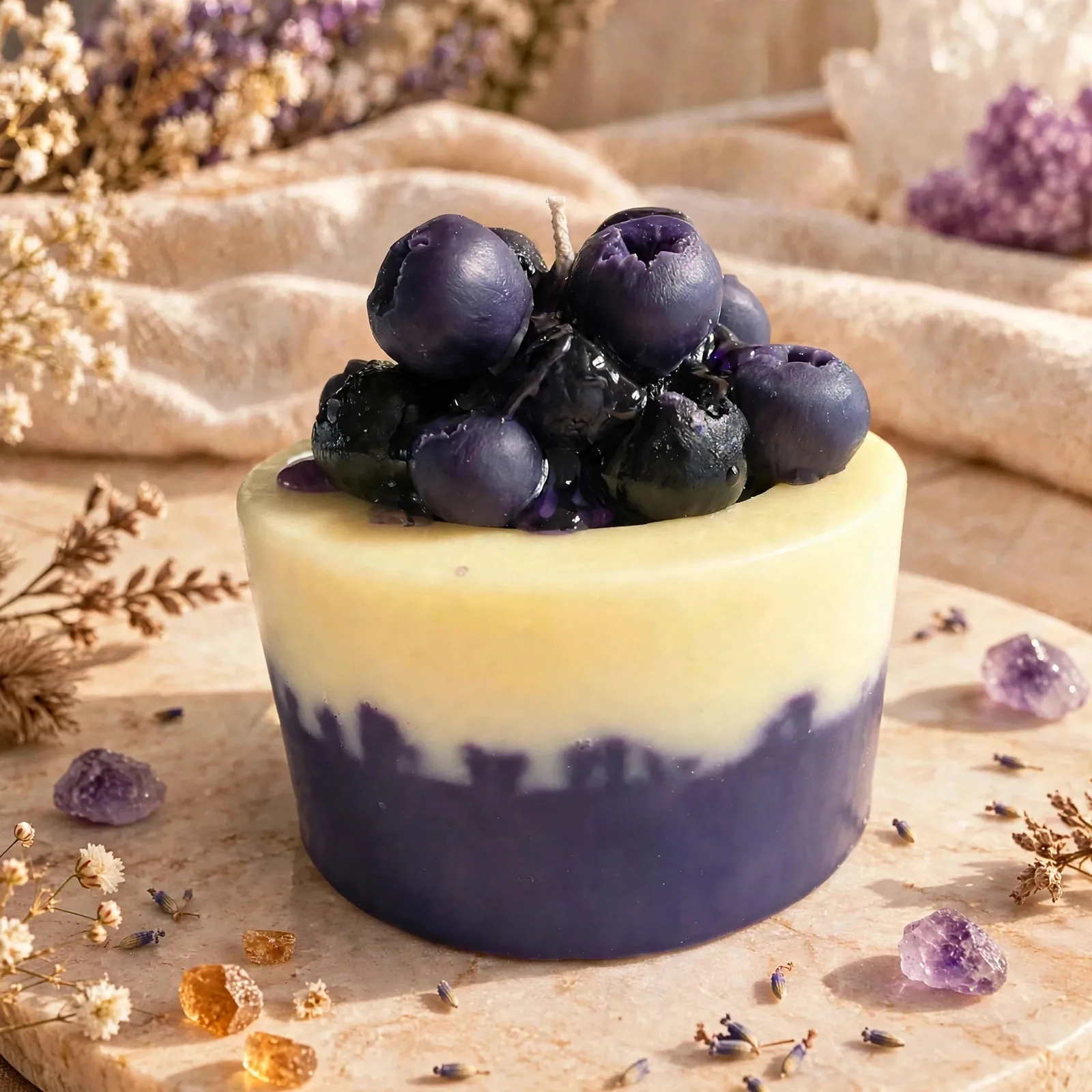 Blueberry Cupcake Pillar Candle: Lemon Crumble Scented CocoSoy Wax