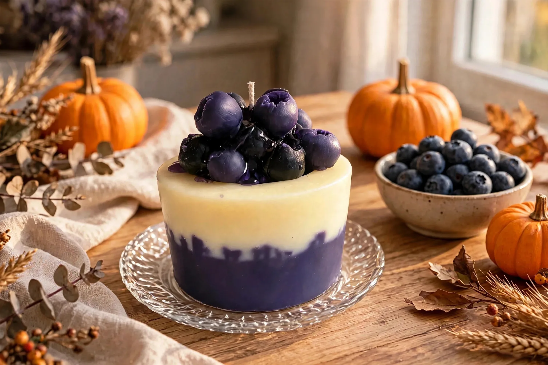 Blueberry Cupcake Pillar Candle: Lemon Crumble Scented — lifestyle photo